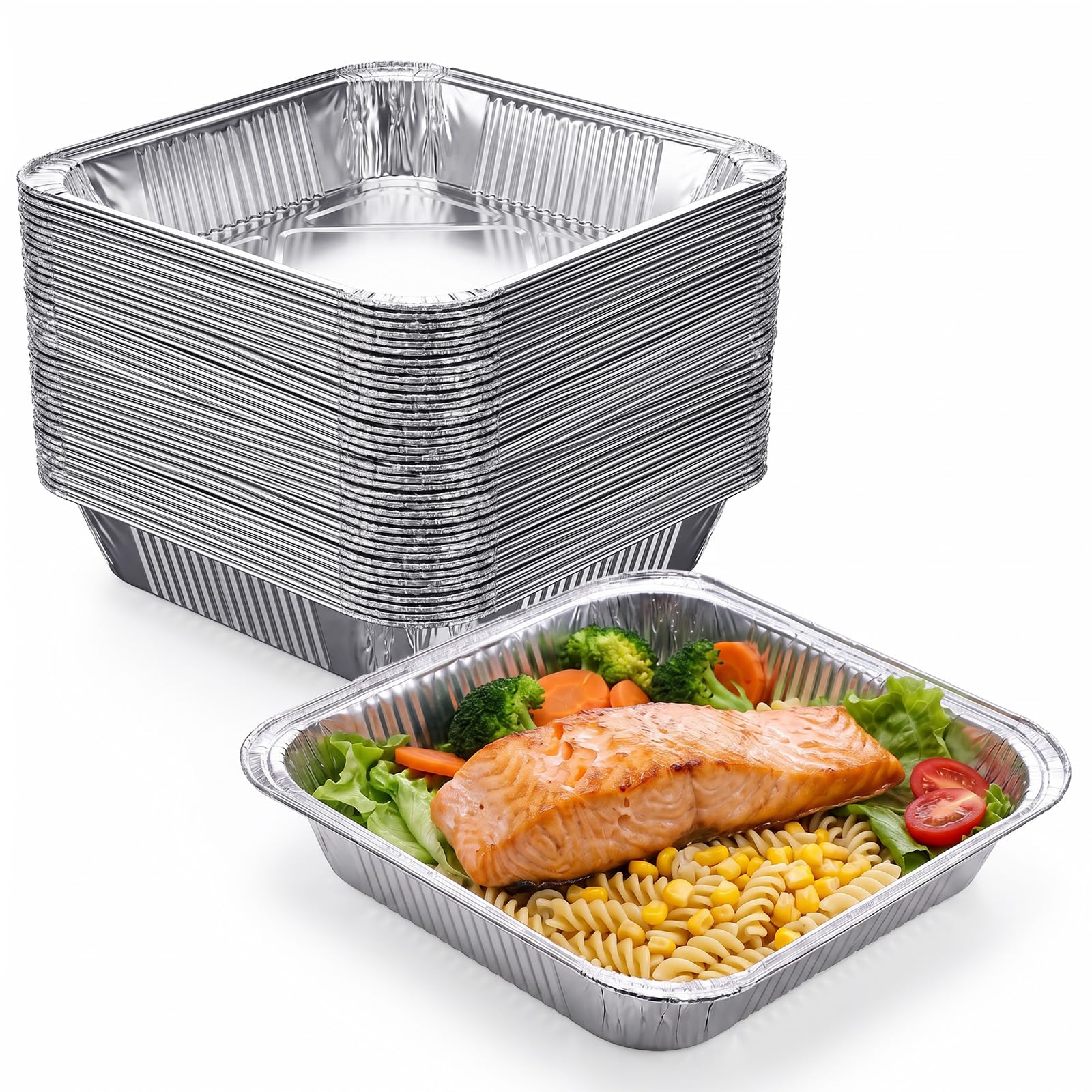 Ckhoid 50 Pcs Aluminum Pans 8  8 Disposable Foil Baking Pan, Square Cake Pan, Aluminum Roasting Trays, Tin Foil Pans for Bak