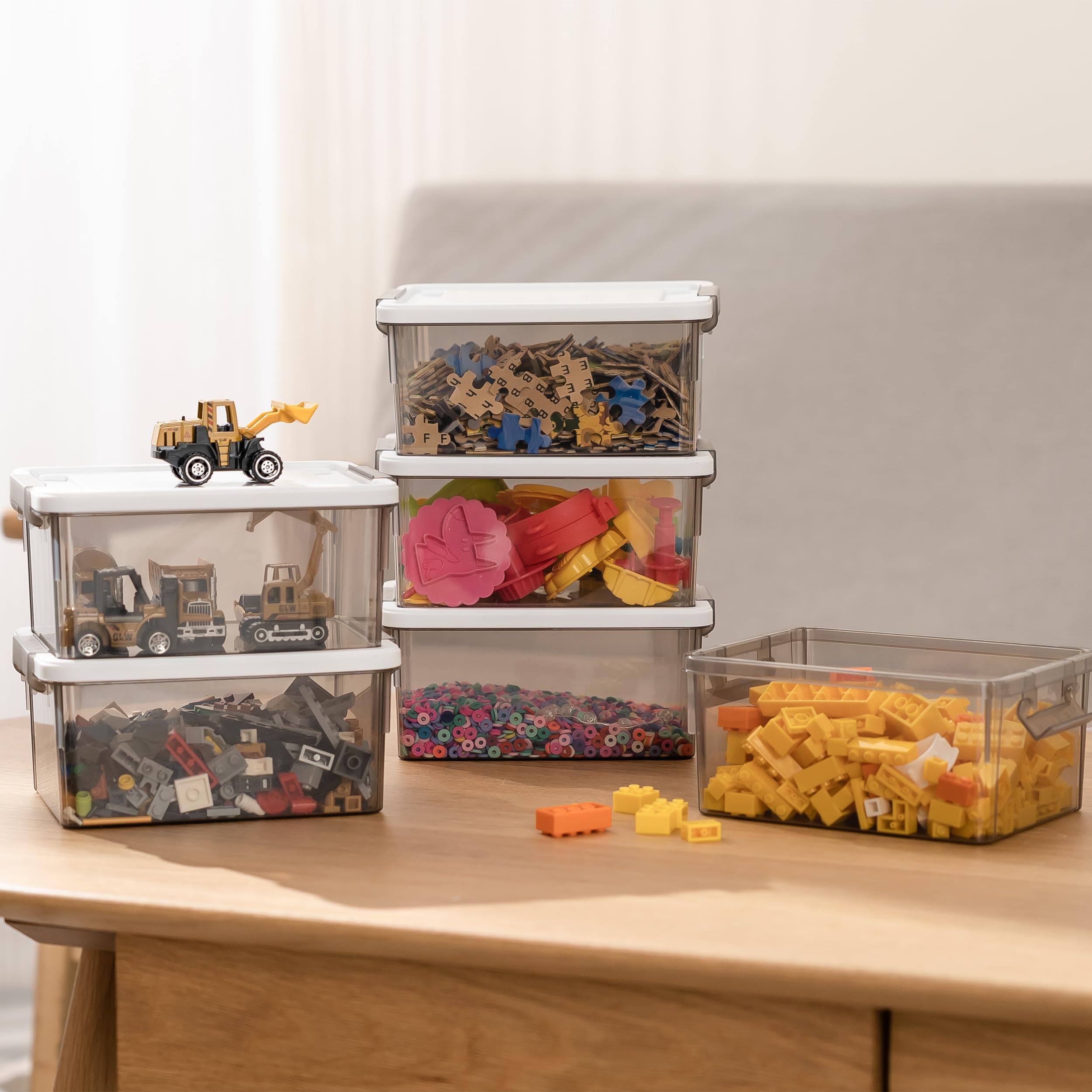Citylife 1.3 Qt 10 Pack Small Storage Bins Plastic Storage Container Stackable Box With Lids For Organizing, Clear Grey