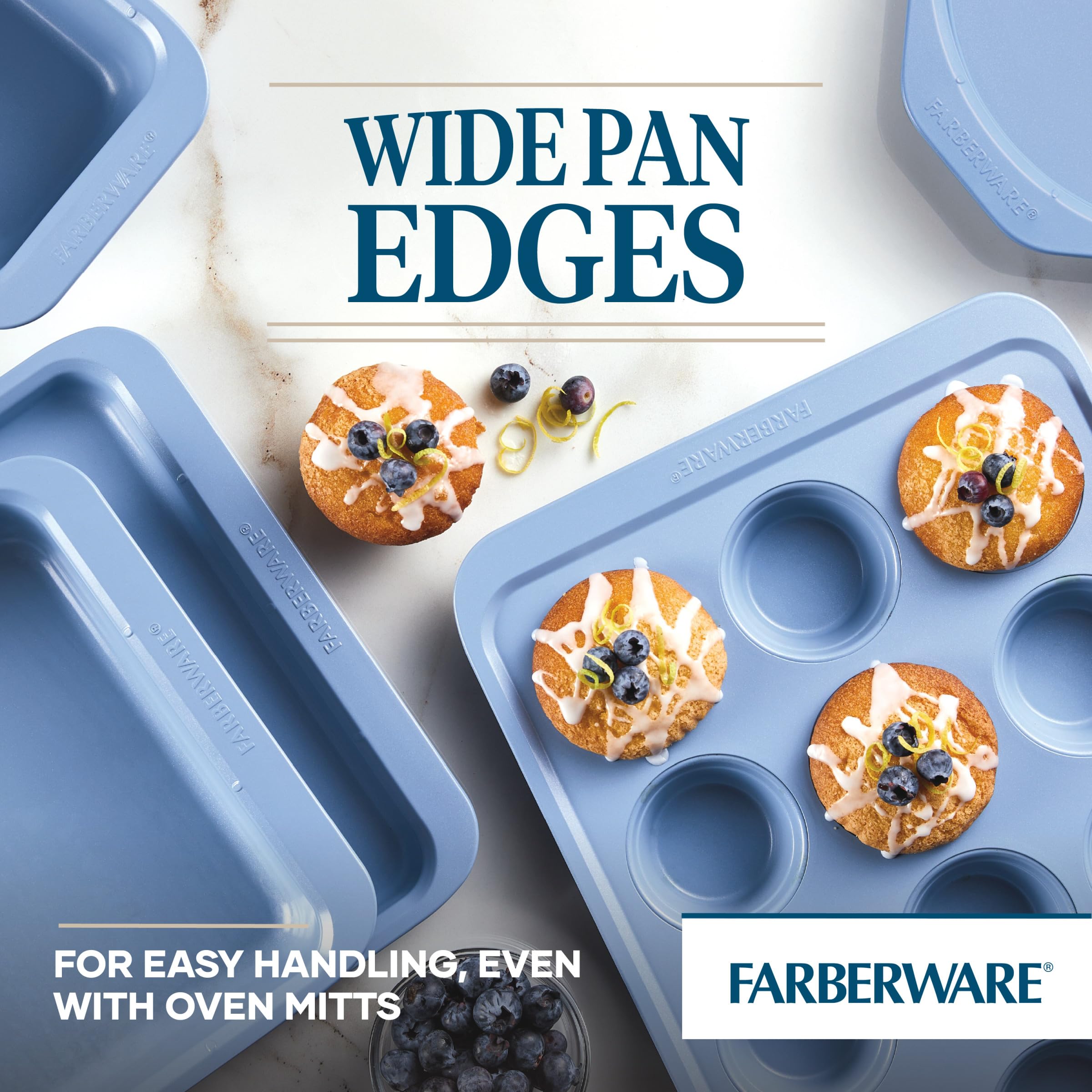 Farberware Easy Solutions Nonstick Bakeware Cookie Pan/Baking Sheet With Drop Zones And Portion Marks, 10 Inch X 15 Inch - Blue