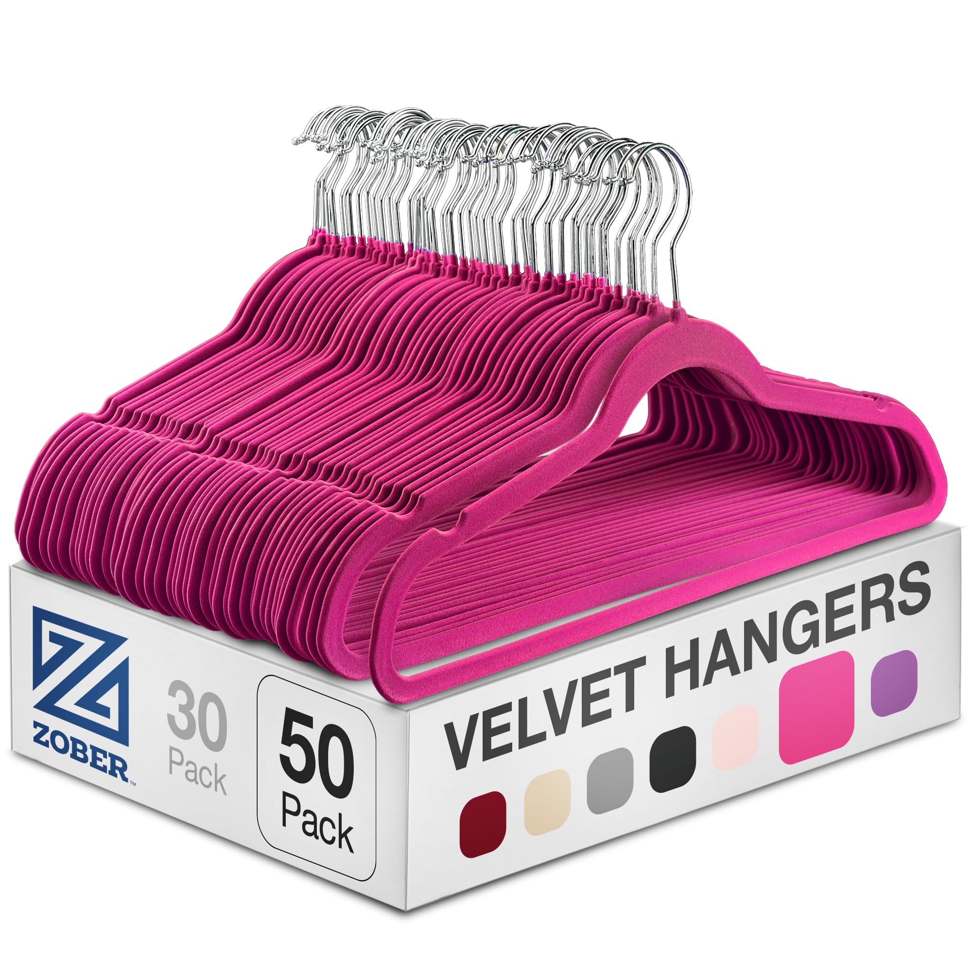 ZOBER Velvet Hangers 50 Pack - Heavy Duty Pink Hangers for Coats, Pants & Dress Clothes - Non Slip Clothes Hanger Set - Space Sa