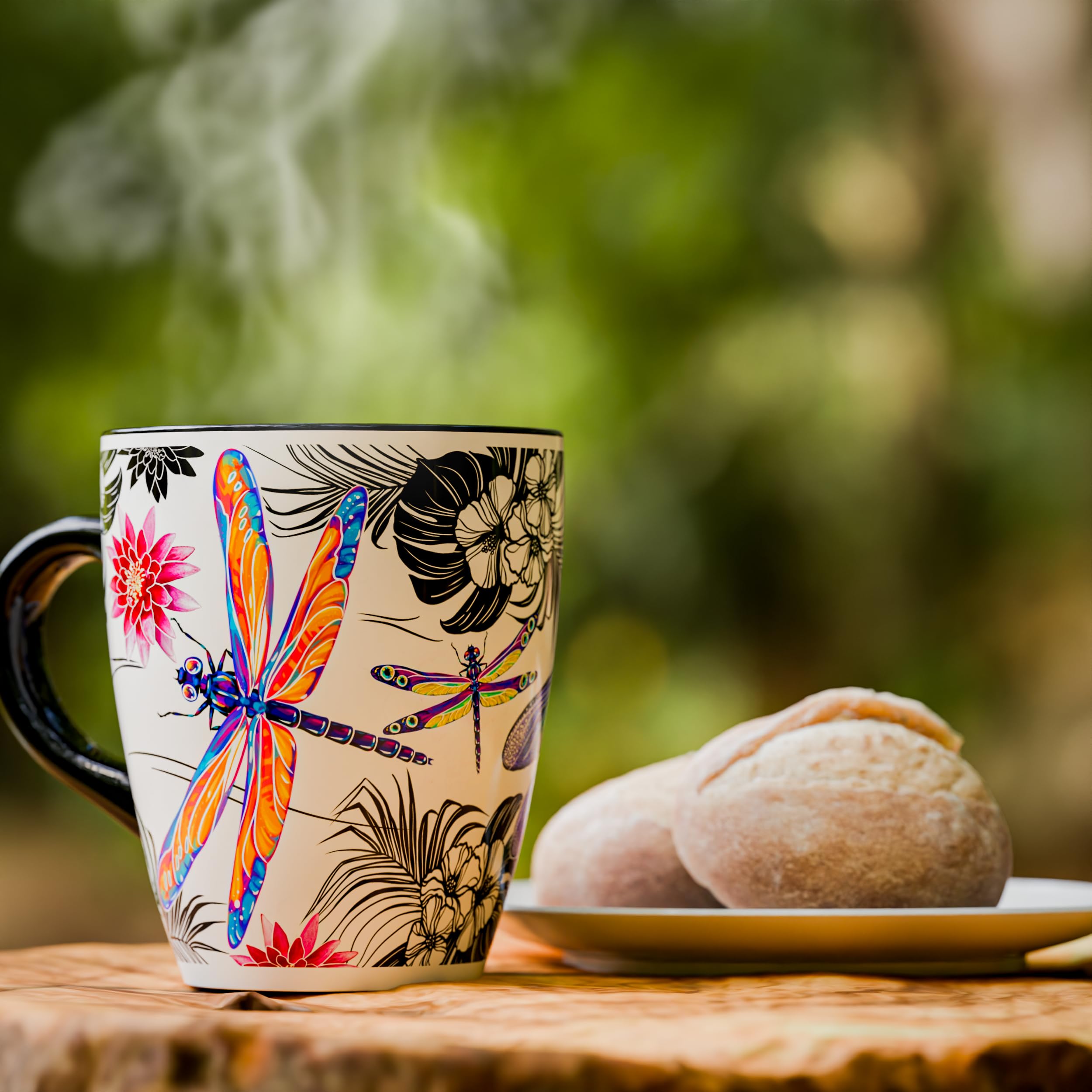 Color Changing Dragonfly Coffee Mug 12oz - Heat Sensitive Ceramic Cup with Floral Reveal - Dragonfly Gifts for Women, Unique Cof
