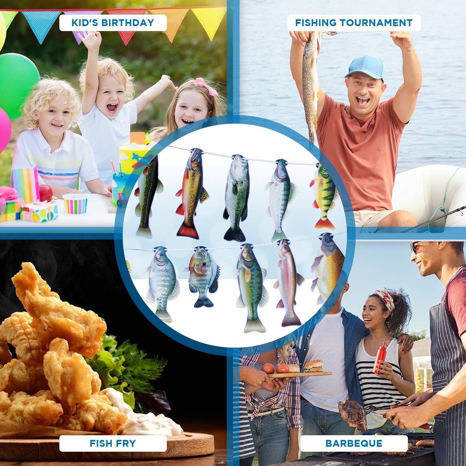 Havercamp Gone Fishin String Hanging Banner For Fish Fry, Bass Fishing, Freshwater Pond & Salt Water Tournament Fishing Decorati