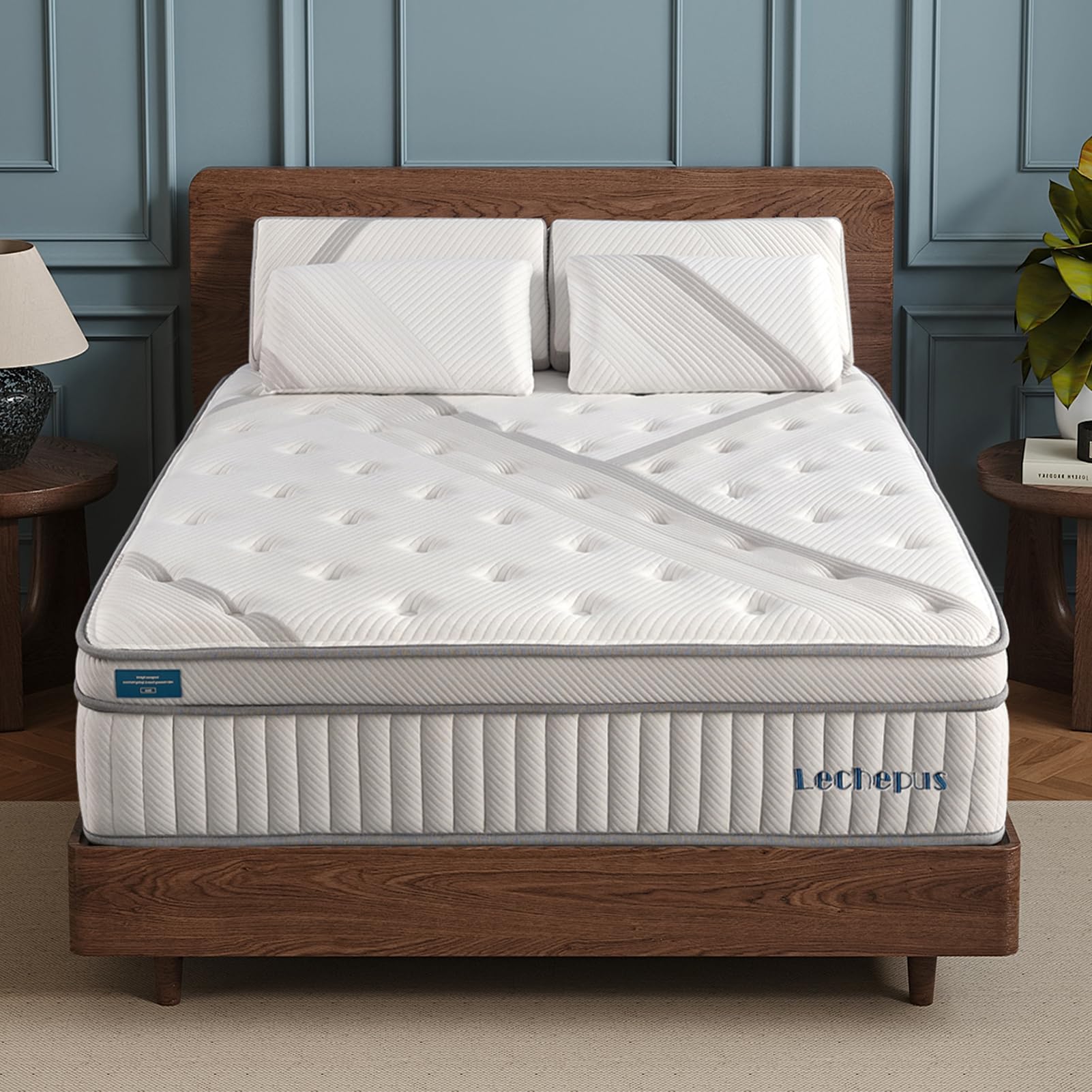 Queen Mattress, Lechepus 14Inch Medium Plush Queen Size Mattress In Box, Hybrid Mattress With Memory Foam & 7-Zone Individual Po