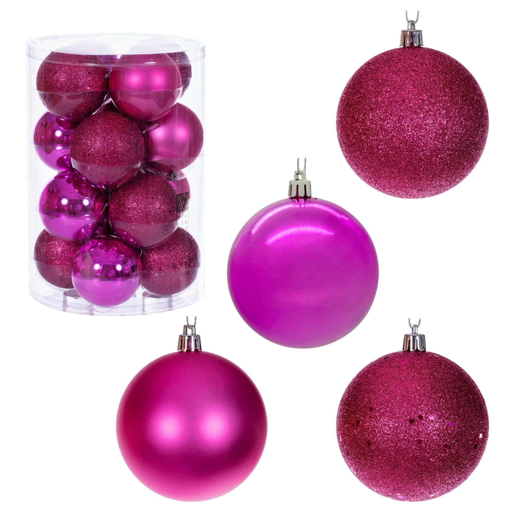 Vickerman 3 Hot Pink 4-Finish Ball Ornament Set, 16 per Box.