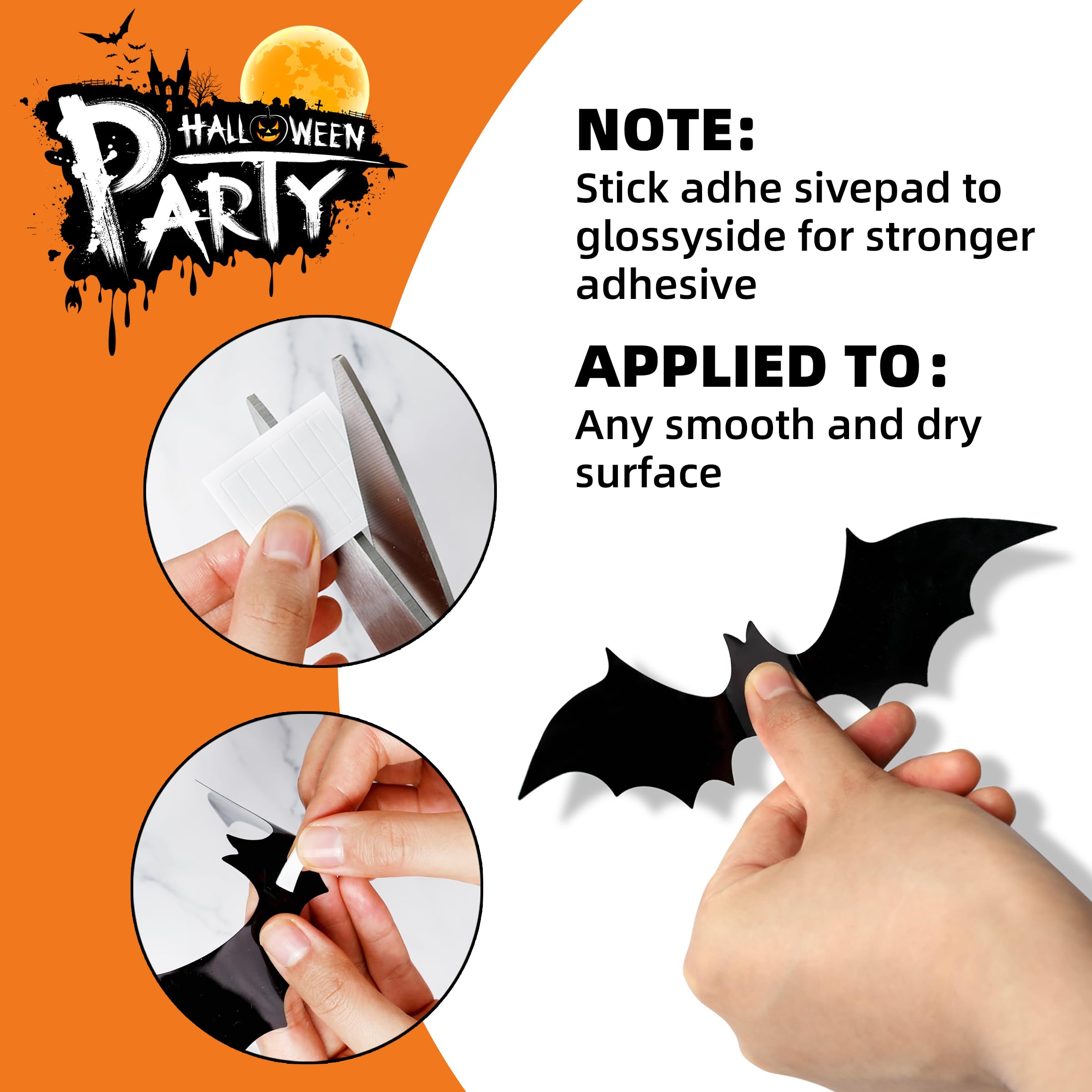 Bats Wall Decor 120Pcs Halloween Decoration Bats Realistic Pvc 3D Black Scary Bat Wall Stickers For Creepy Home Decor Halloween