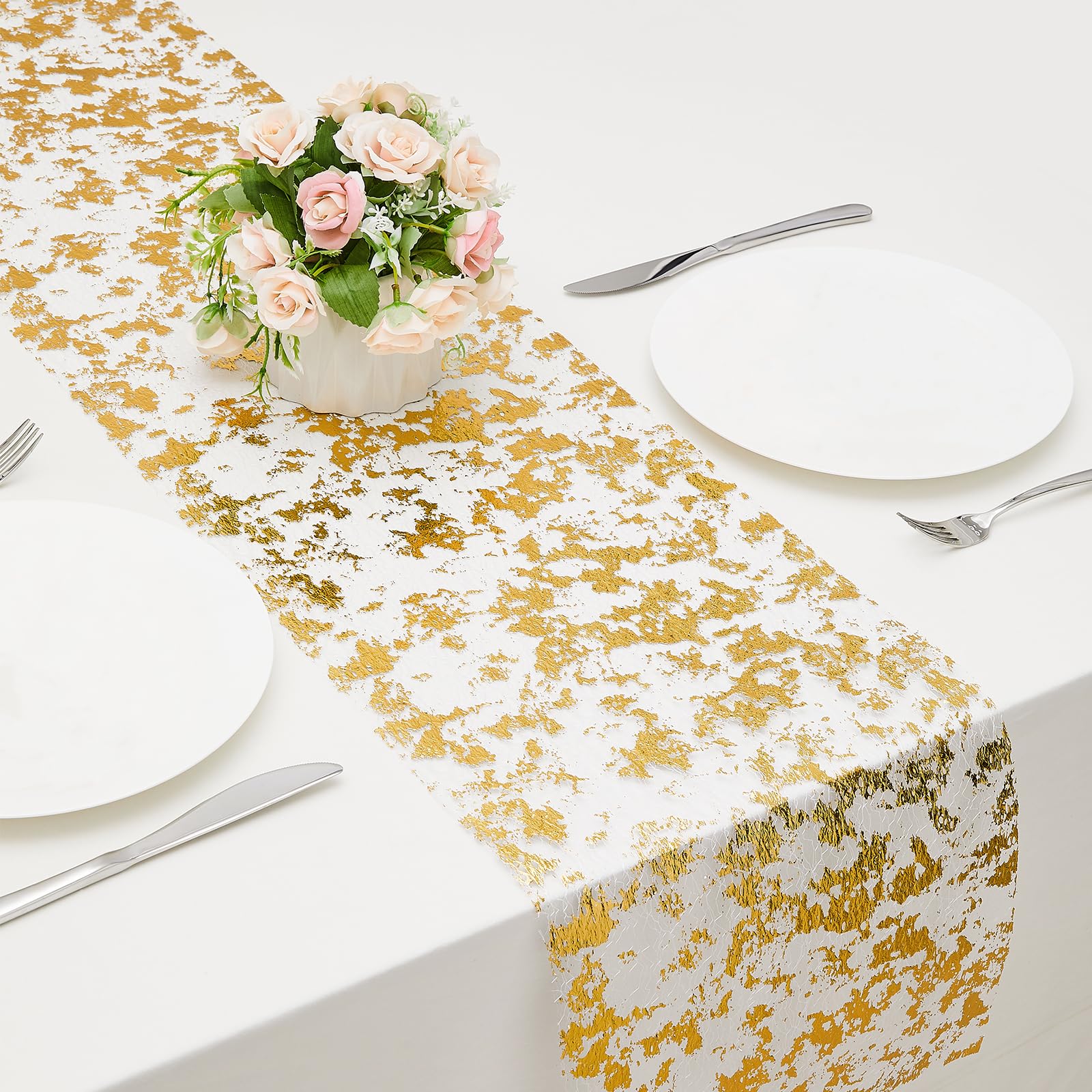 Gold Table Runner 11'' X 30 Feet Glitter Gold Table Runner Roll Metallic Gold Runner For Table Decorations Thin Mesh Table Runne