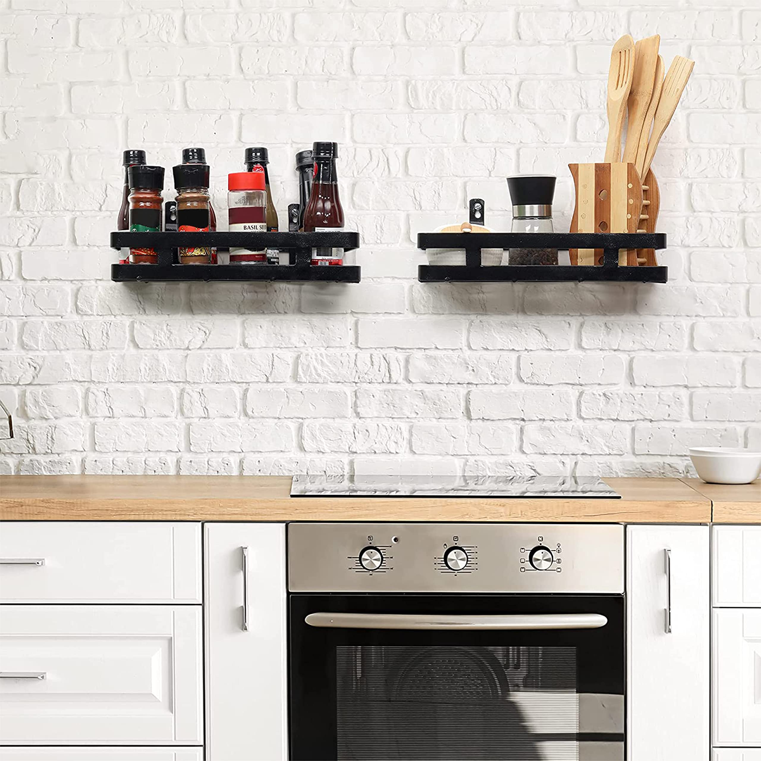 Livzing 2 Pcs Wall Mount Organizer  Hanging Spice Rack  Cabinet Storage  Space Saving Floating Shelf For Kitchen Bathroom Bal