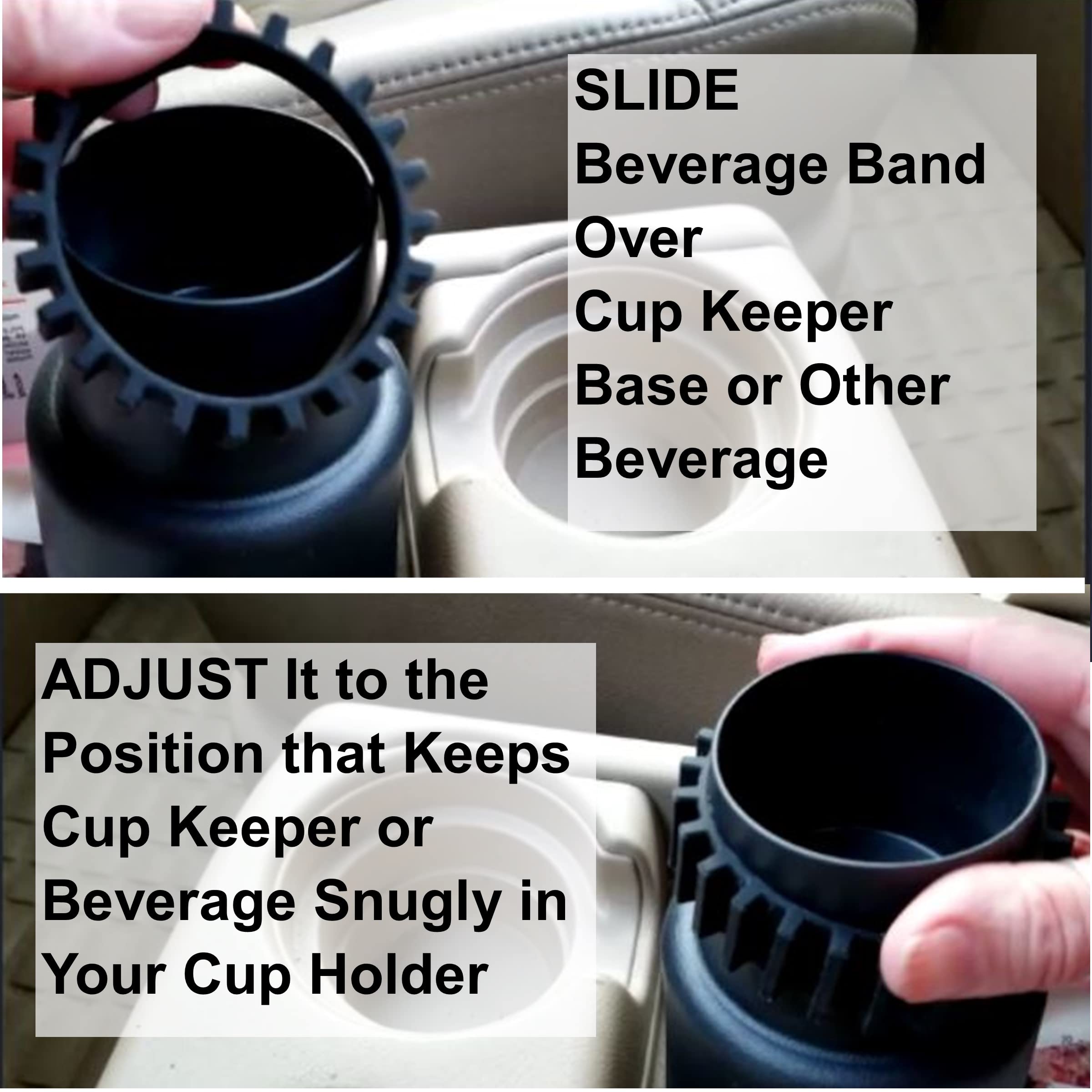Gadjit Beverage Bands Car Cup Holder Adapter - Stop On-The-Go Drinks from Wobbling in Your Cup Holder (2 Pack)  Keeps 8-28 oz Coffee Cups  12-16 oz Soda Cans  20 oz Water Bottles  Mugs from Tipping
