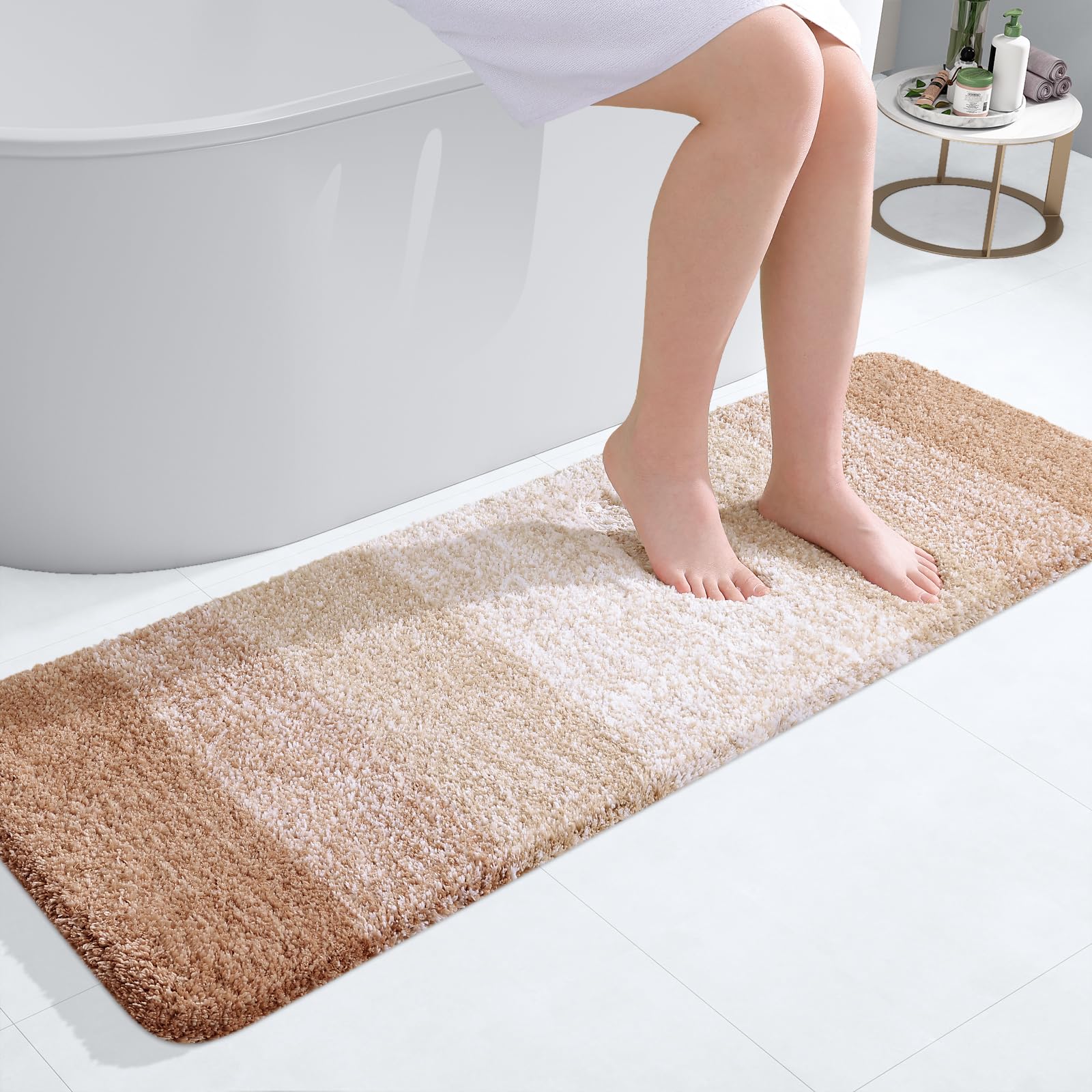 OLANLY Luxury Bathroom Rug Mat 47x17  Extra Soft and Absorbent Microfiber Bath Rug  Non-Slip Plush Shaggy Bath Carpet Runner  Machine Wash Dry  Bath Mats for Bathroom Floor  Tub and Shower  Navy Blue