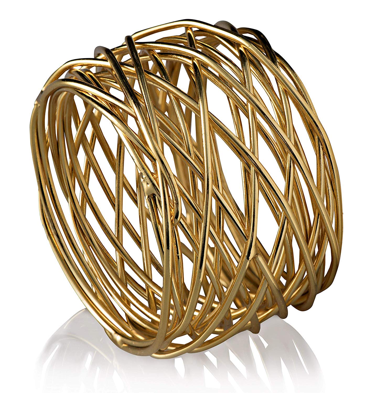 Kaizen Casa Handmade Round Mesh Napkin Rings Holder For Dinning Table Parties Everyday, Set Of 6 (Gold)
