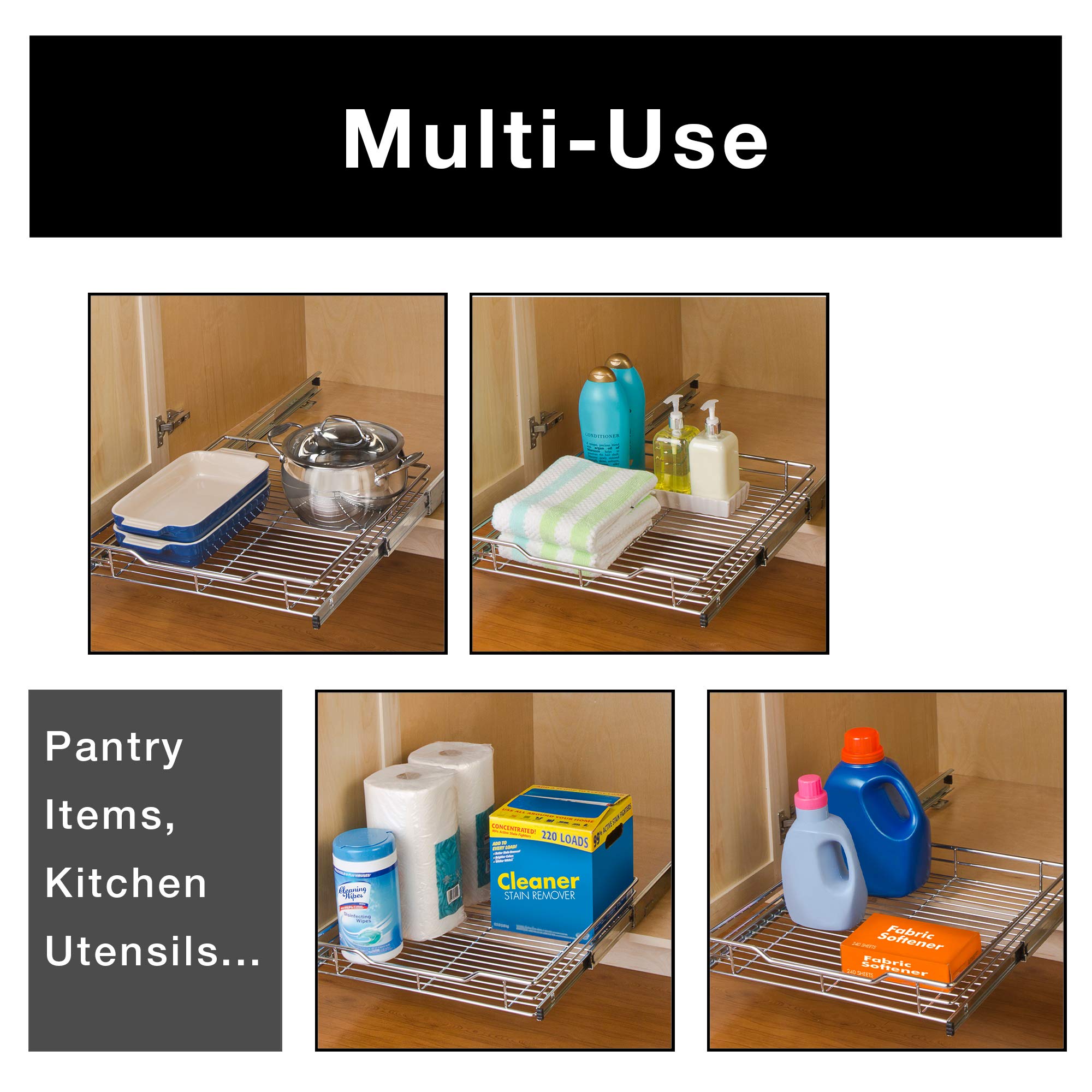 Smart Design Pull Out Cabinet Shelf - Medium - 14.5 Inch X 18-35 - Chrome