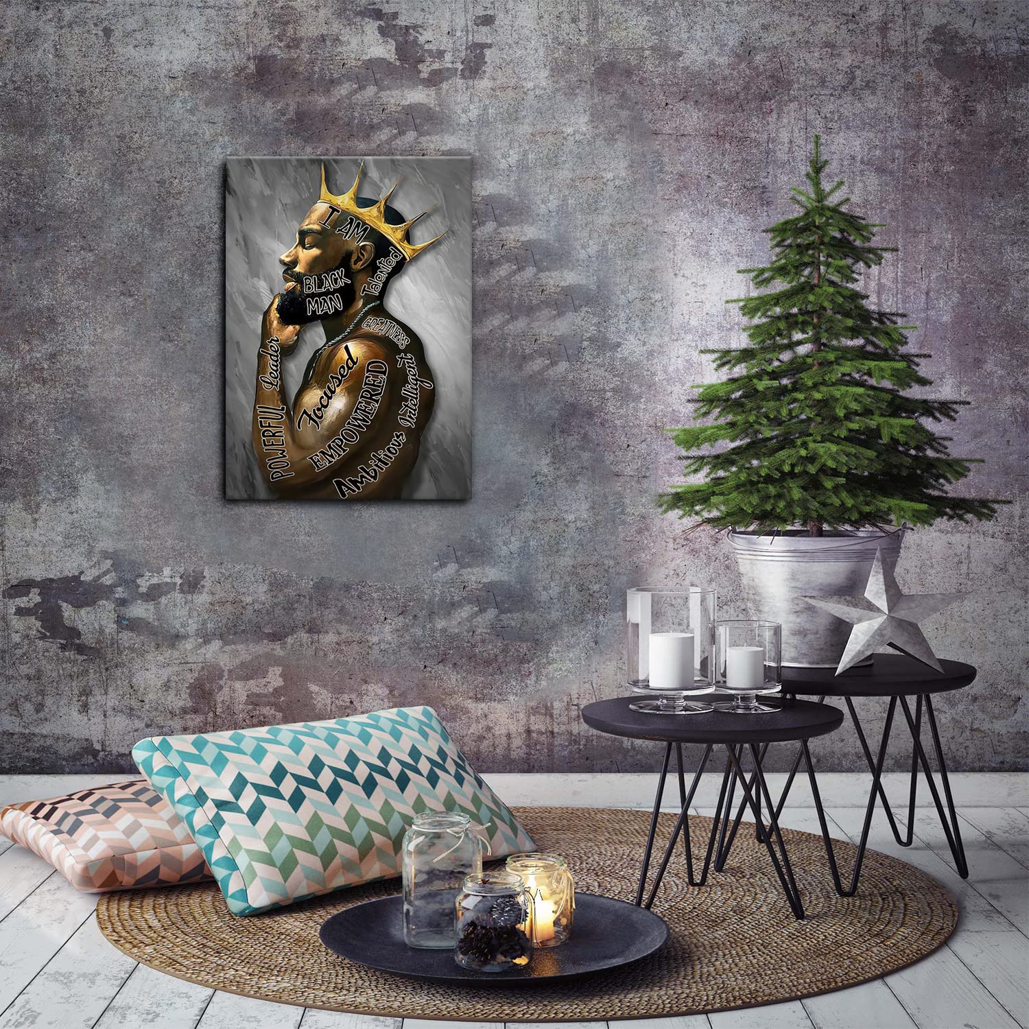 Framed African American Wall Art Man Portrait Wall Art Inspirational Black Man Motivational Quotes Afro King Poster Abstract Can