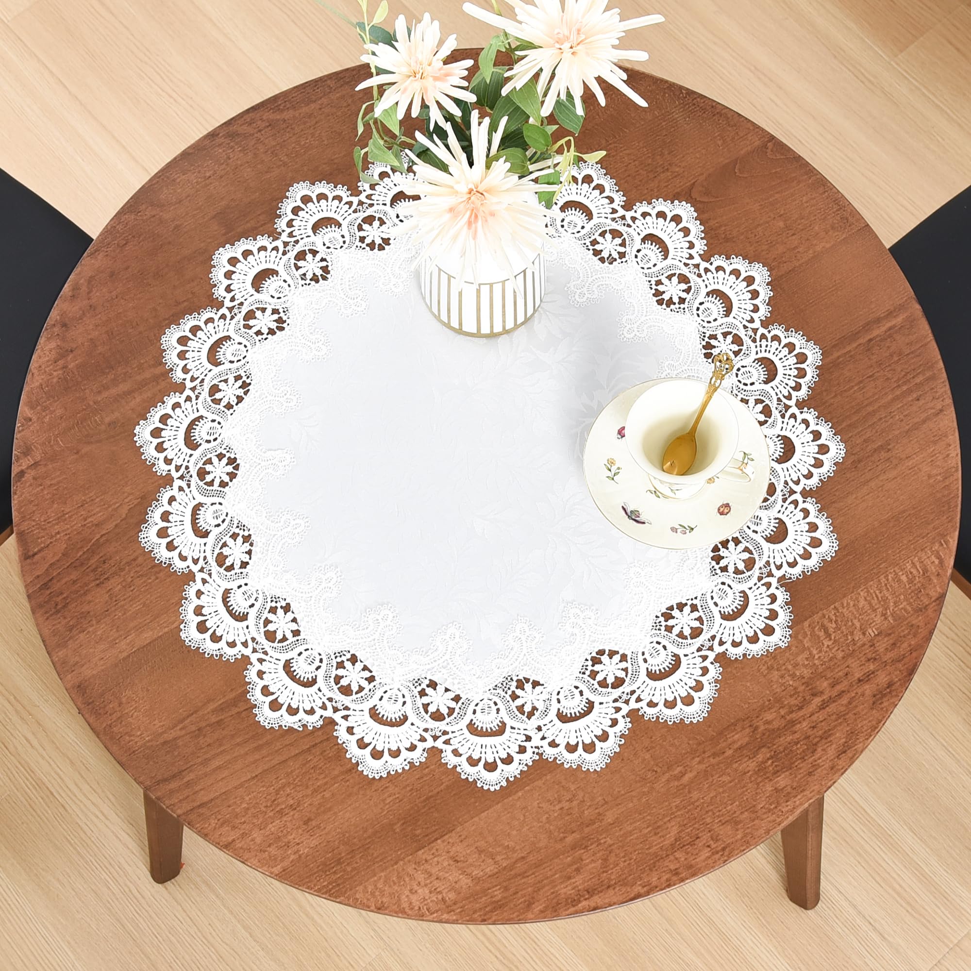Elegant White Lace Jacquard Round Doily Tablecloth Table Topper Decoration Cover for Home Dresser Scarf and Table Centerpiece 24