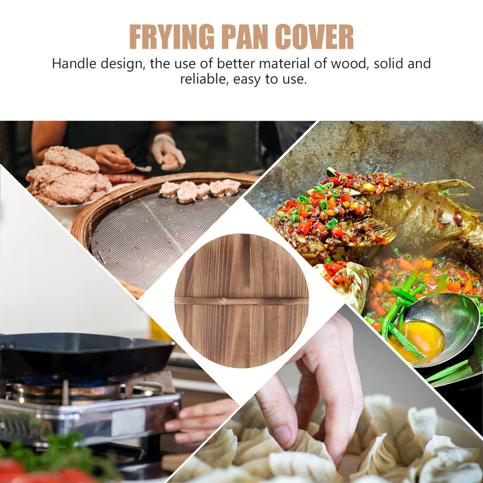 Cabilock Stainless Steel Cooking Utensils Wooden Pot Cover With Large Handle Wooden Wok Lid Anti- Hot Natural Wood Pot Lid Pan R