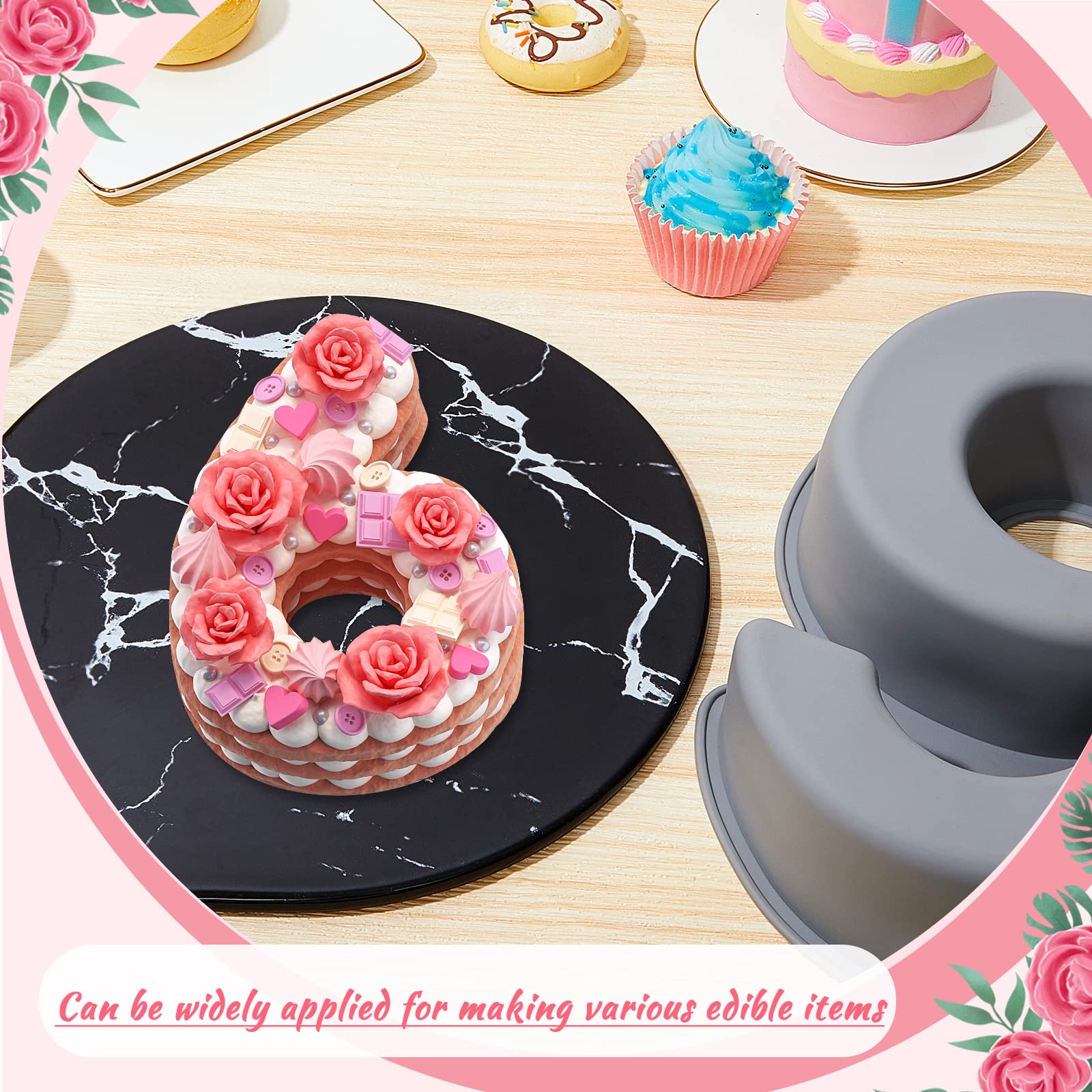 9 Pcs 10 Inch Number Moulds Baking Forms Large Silicone Number Mold 3D Cake Mold Big 0-9 Number Cake Pan Digital Baking Silicone