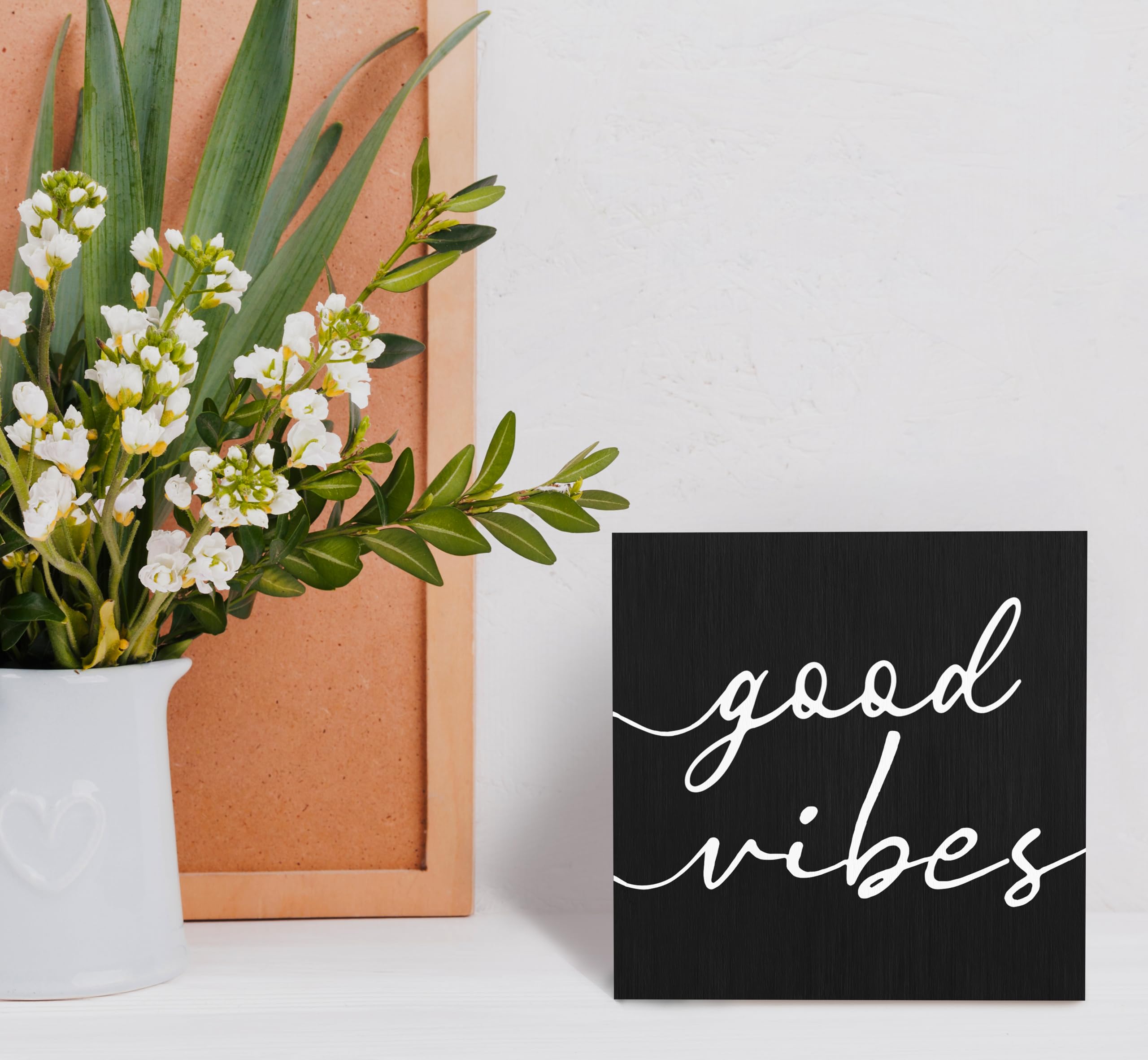 SRADMO Black and White Wood Box Sign Desk Decor 6x6, Inspirational Desk Decor Wooden Block Box Sign For Home Office Shelf Table