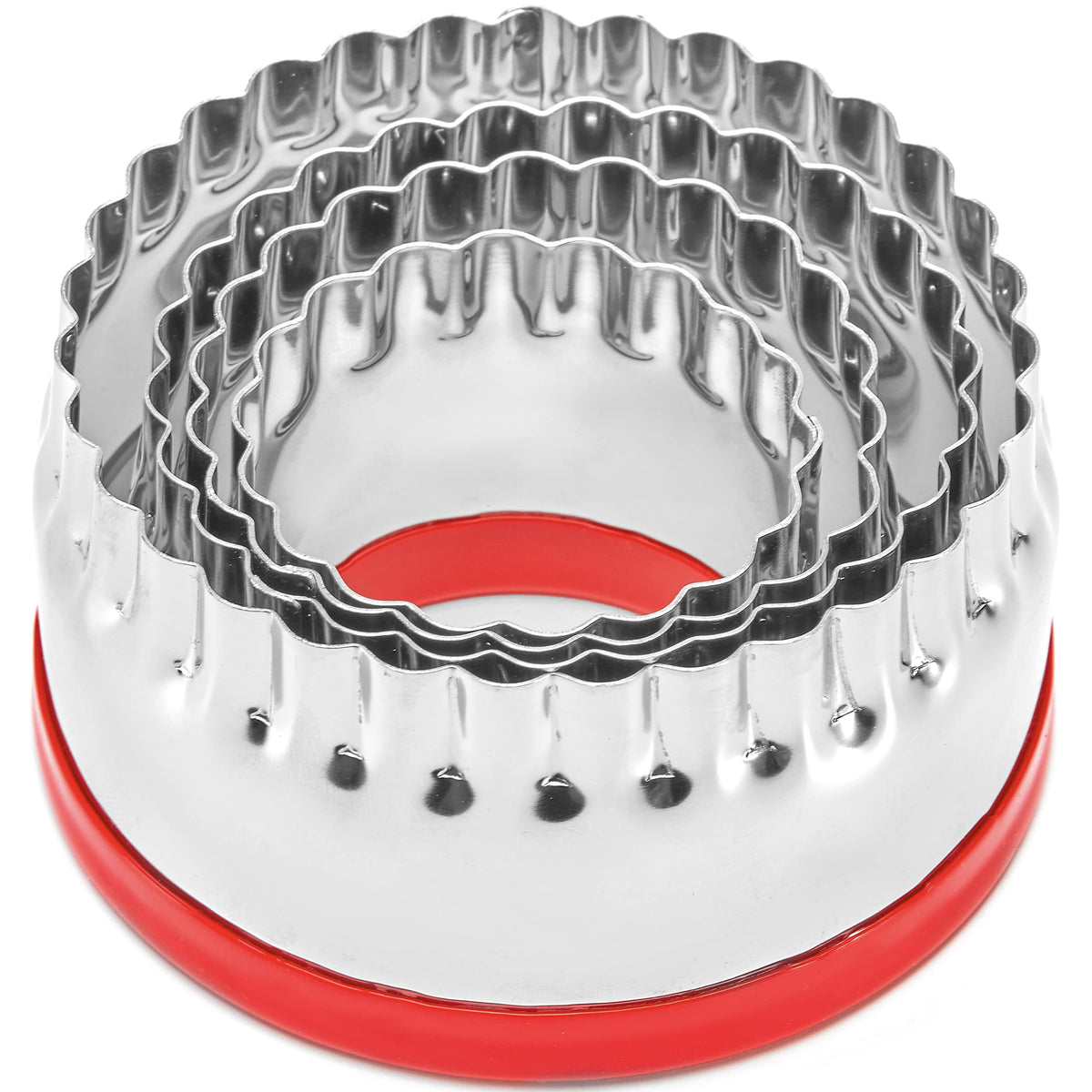 Cookieque 4-Pieces Fluted Round Cookie Cutters, Metal Circle Biscuit Cutters Set, Wave Cookies Cutter With Fluted Edge, Unique D
