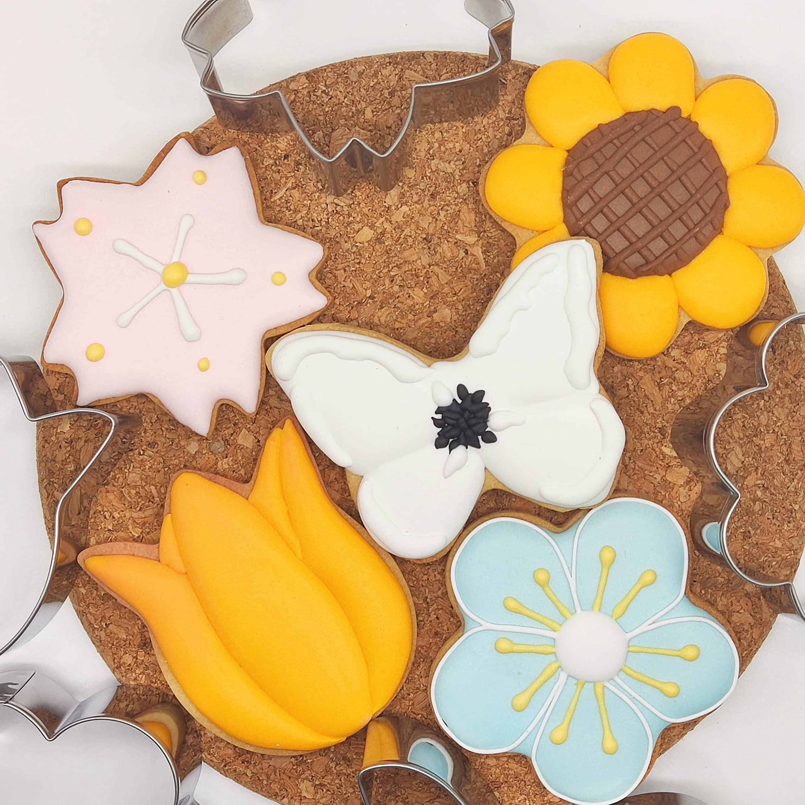 Q-Baker Spring Summer Flowers Cookie Cutters - Rose, Sunflower, Tulip, Daisy Flower, Butterfly, Stainless Steel Holiday Cookie C