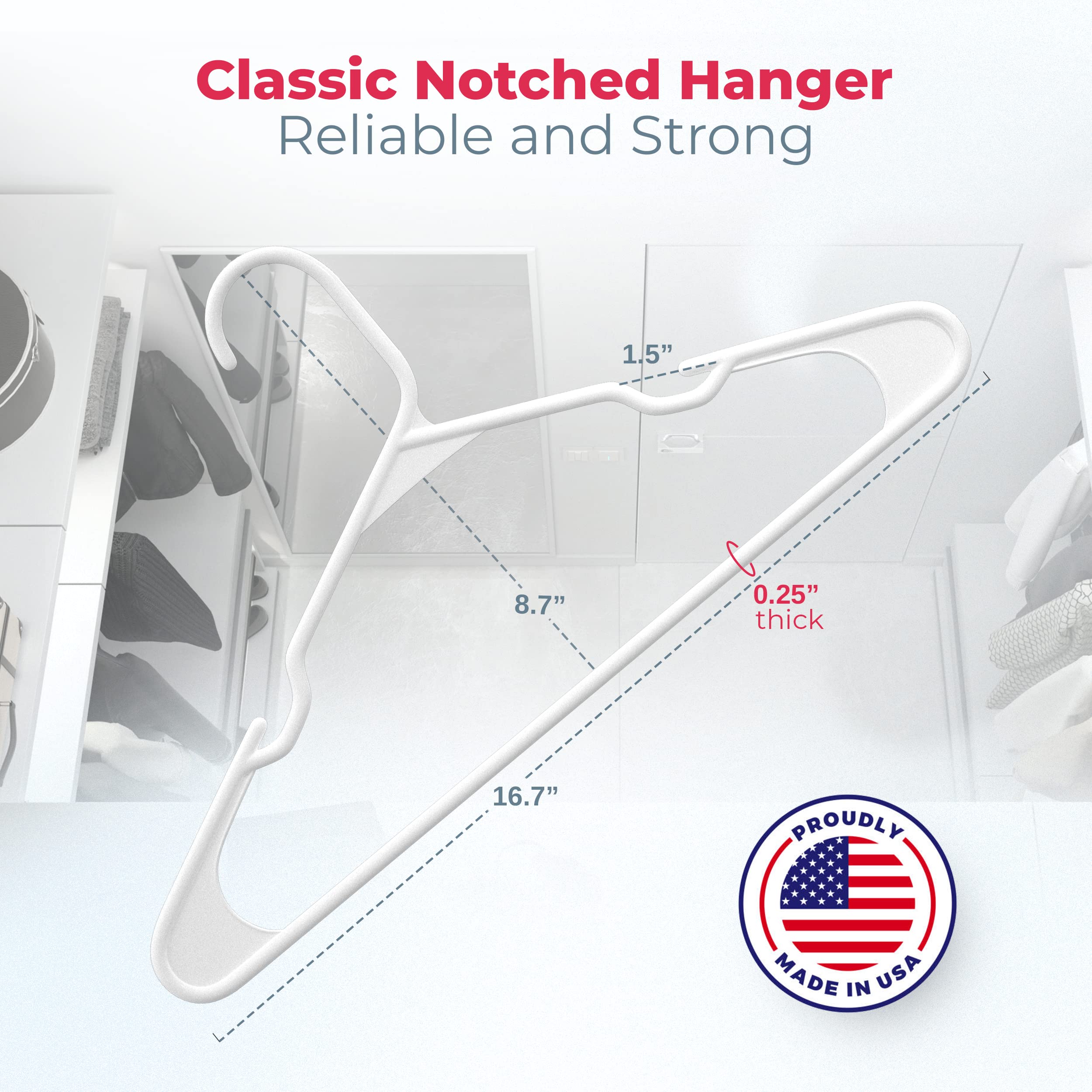 60Pk Made In Usa Plastic Clothes Hangers Bulk | 20 30 50 100 Pack Available | Laundry Clothes Hanger | Coat Hangers Plastic | He