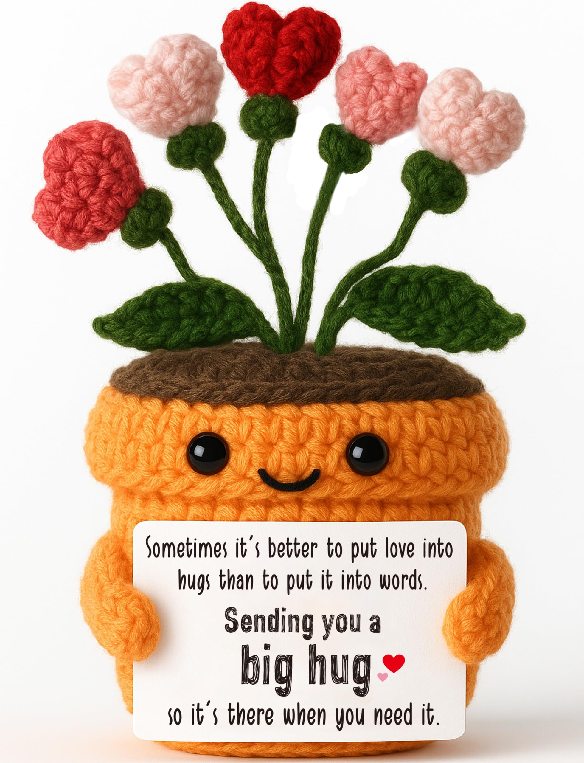 MAMAGIFTREE Emotional Support Crochet Heart Flower - Big Hug Gift with Encouragement Card, Handmade Comfort Gift for Women, Frie
