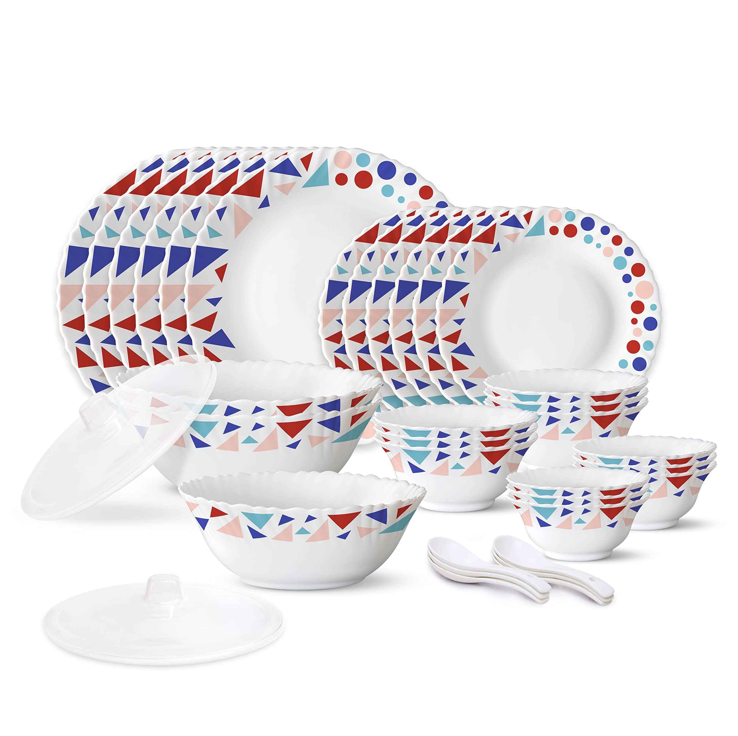 Larah By Borosil Speckle Silk Series Opalware Dinner Set | 35 Pieces For Family Of 6 | Microwave & Dishwasher Safe | BoneAsh Fr