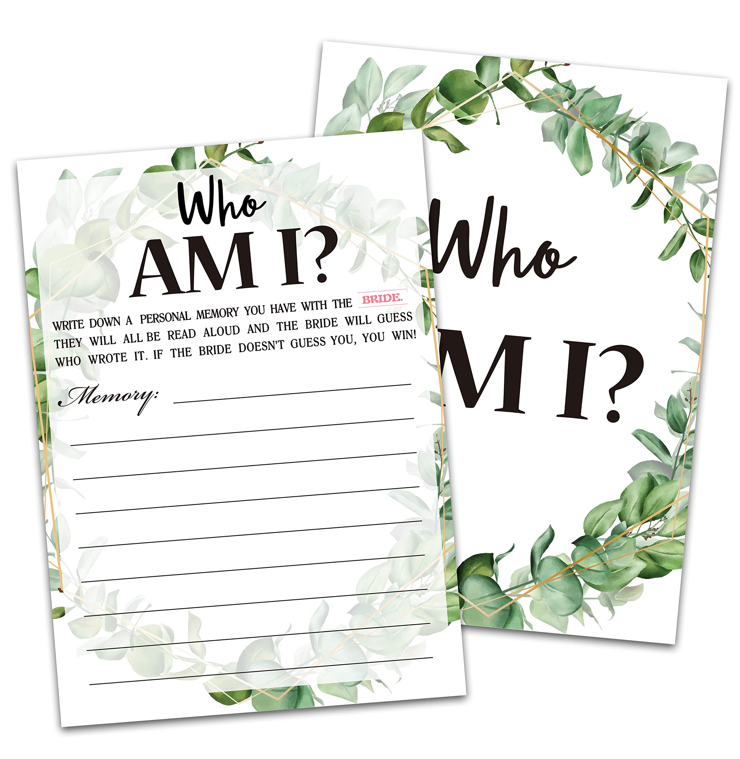 Bridal Shower Game Cards, Who Am I Game, Tropical Jungle Theme Engagement Party Cards For Wedding, Set Of 30 Cards(Leaf007)