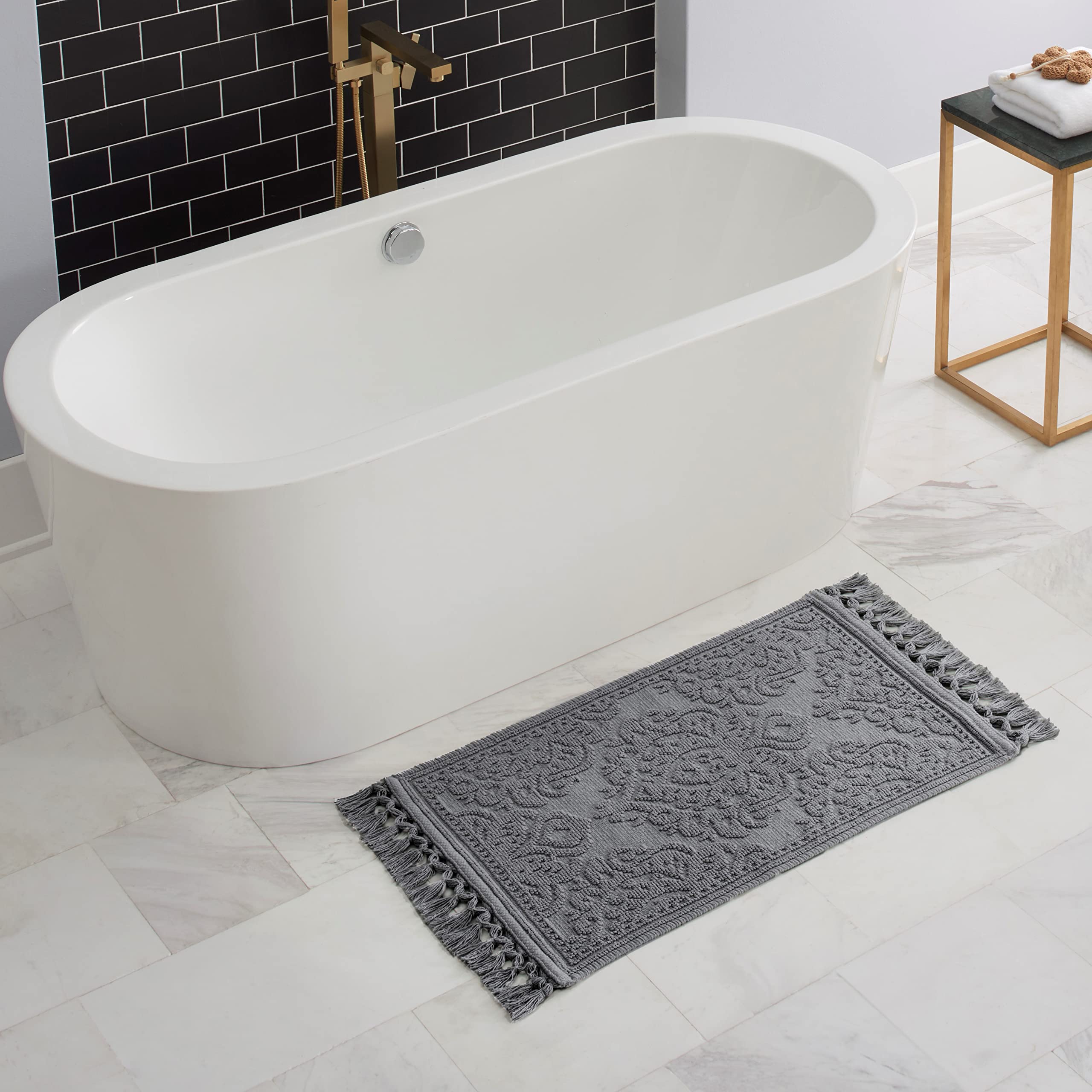 Jean Pierre - Ricardo Bath Mat, Woven Fringe Bathroom Rugs, 100% Cotton, Premium Bathroom Decor - Measures 21'' X 41'' - Dark Gr
