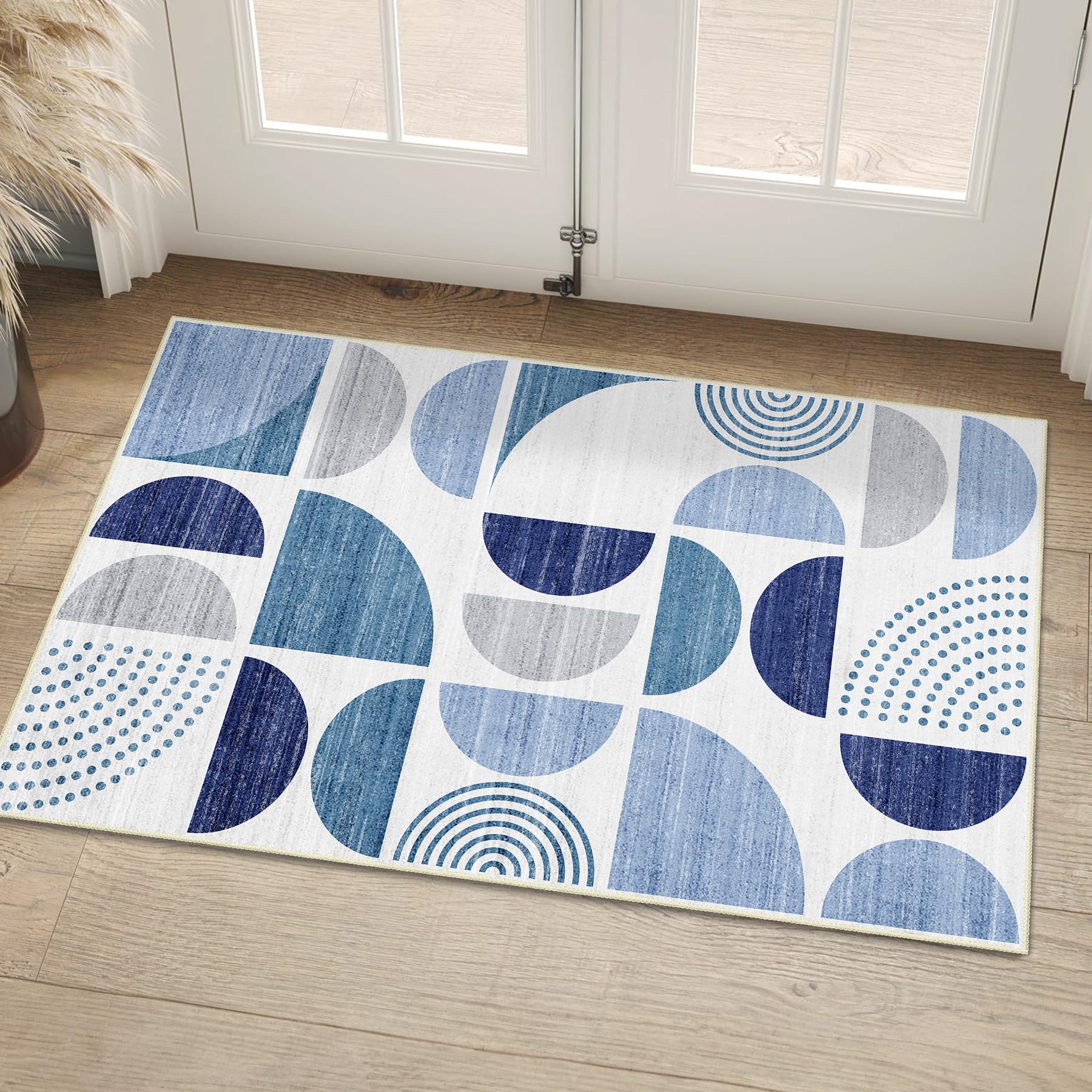 MUJOO Blue Small Rug Washable,2x3 Area Rugs for Entryway Bathroom Entry Entrance Bedroom Kitchen,Front Door Mat Boho Throw Carpe