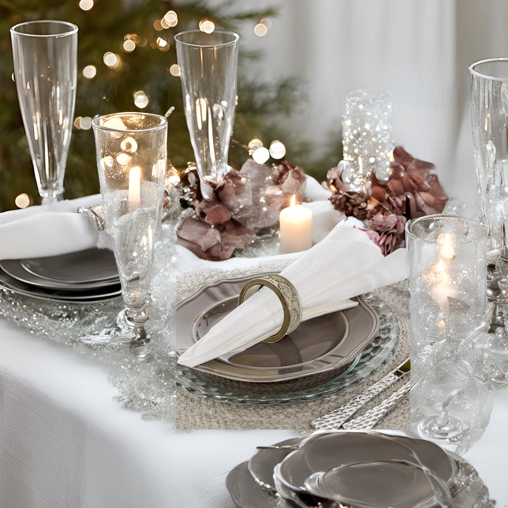 Creative Scents Dublin Napkin Rings Set of 6 - Elegant Dining Table Decor Napkin Holder Rings - Table Setting Decorations for Thanksgiving  Fall  Holiday Dinner (Gray)