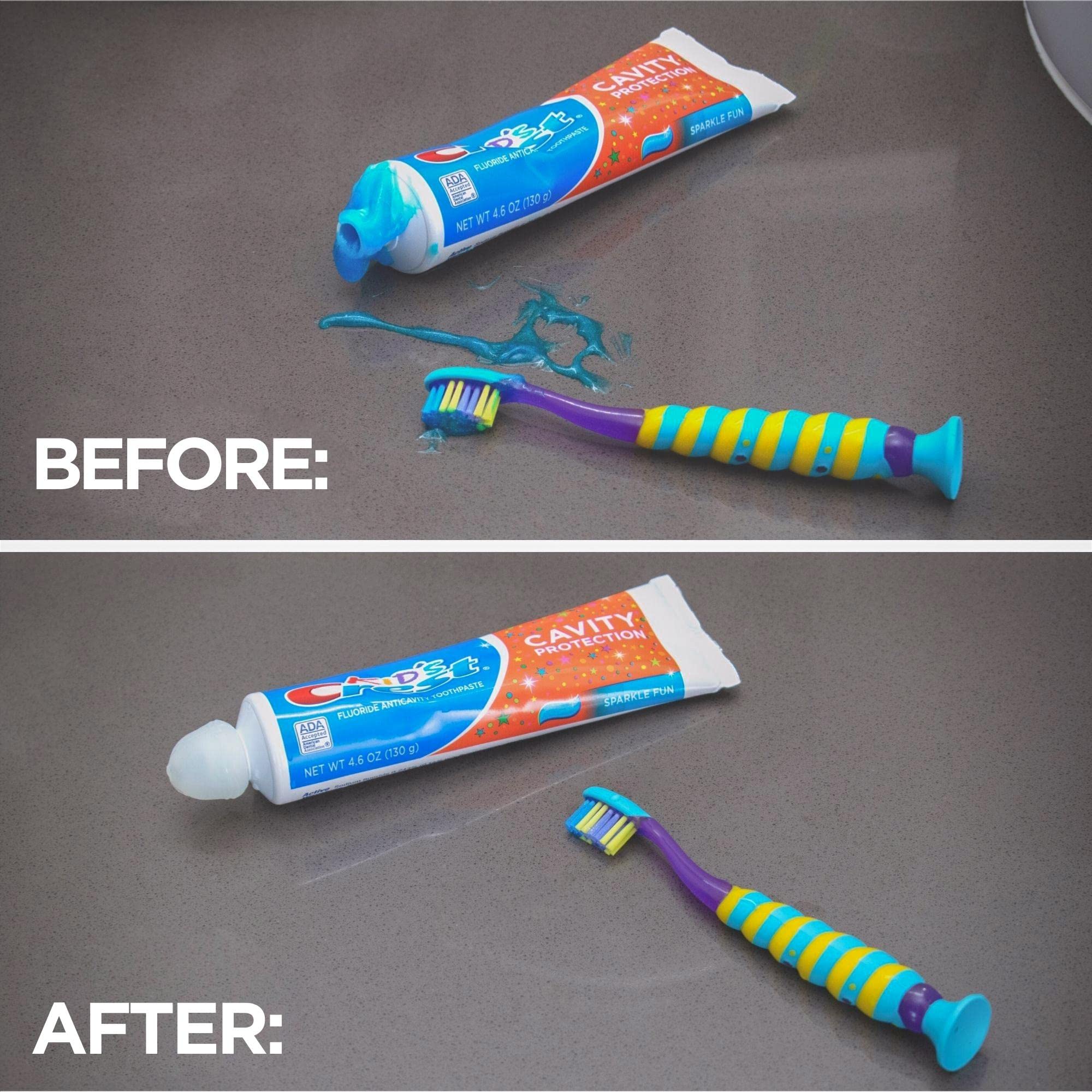 Self-Standing Squeezme By Chrome Cherry, Self-Closing And Free-Standing Silicone Caps, Mess-Free Toothpaste Dispenser Squeezer L