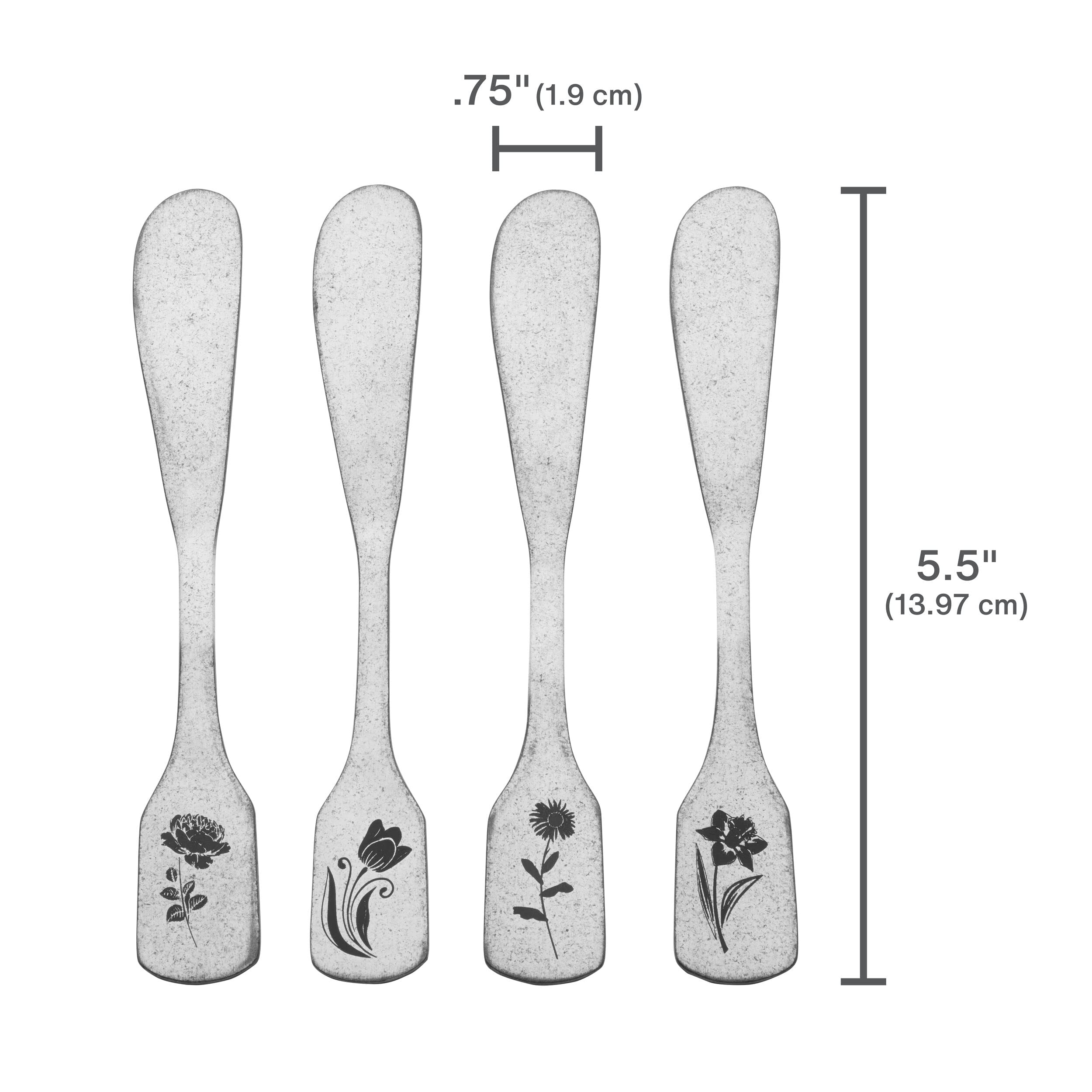 Towle Living Matte Floral Spreader Set, Set Of 4, Stainless Steel