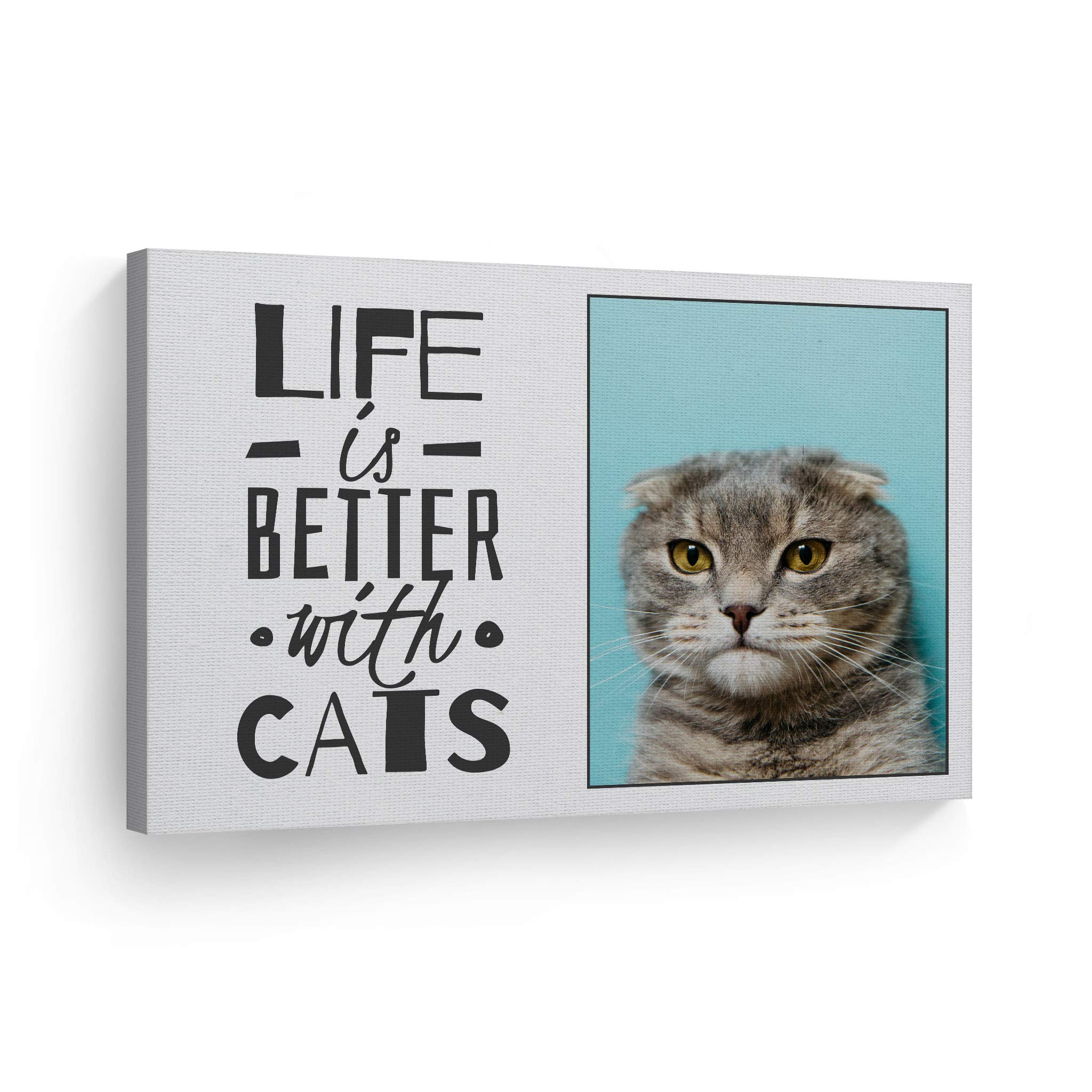Smile Art Design Custom Photo Print Canvas Print With Your Photo Personalized Photo Life Is Better With Cats Quote Personalized