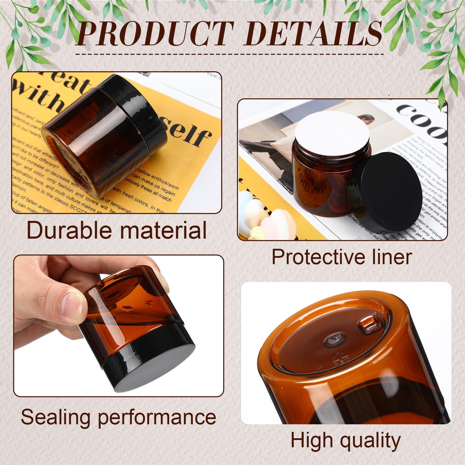 Tanlade 40 Pcs Amber Plastic Jars With Lids Round Cosmetic Containers Amber Jars Refillable Cosmetic Jars For Powder Liquid Food