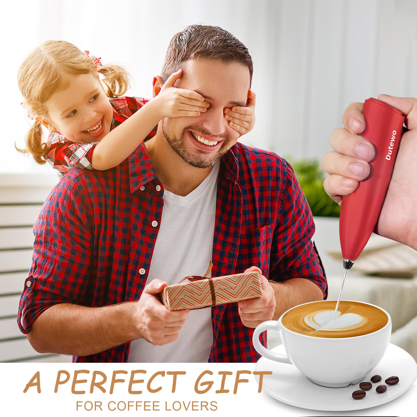 Hand Mixer Milk Frother For Coffee - Dutewo Frother Handheld Foam Maker For Lattes, Electric Whisk Drink Mixer Mini Foamer For C
