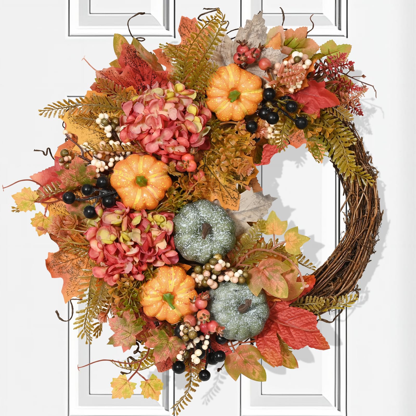 20 Inch Fall Wreaths for Front Door - Half-Circle Autumn Wreath, Porch Wall Window Home Decor - Thanksgiving Farmhouse Style