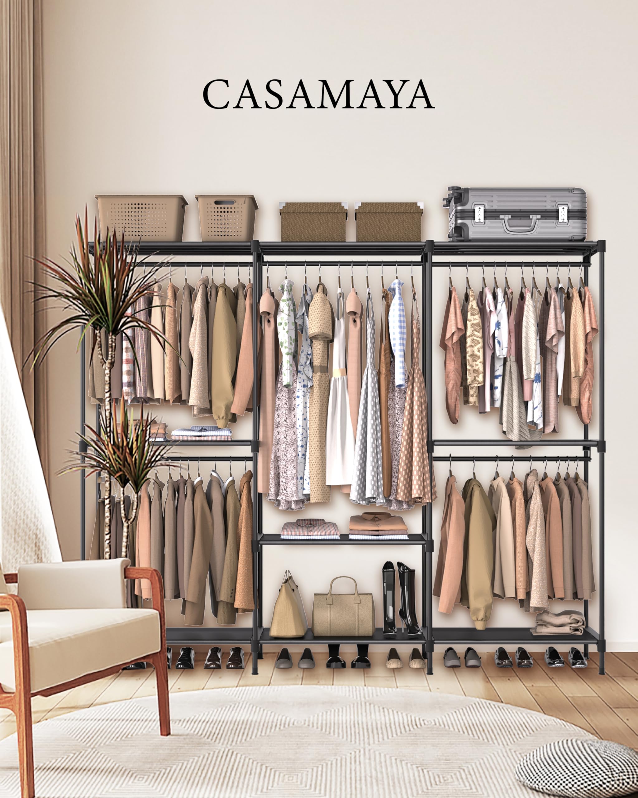 Casamaya Clothes Rack, Portable Closet, 80.7 Inch Extra Large Capacity Wardrobe Closet, Clothes Storage Organizer With Shelves A