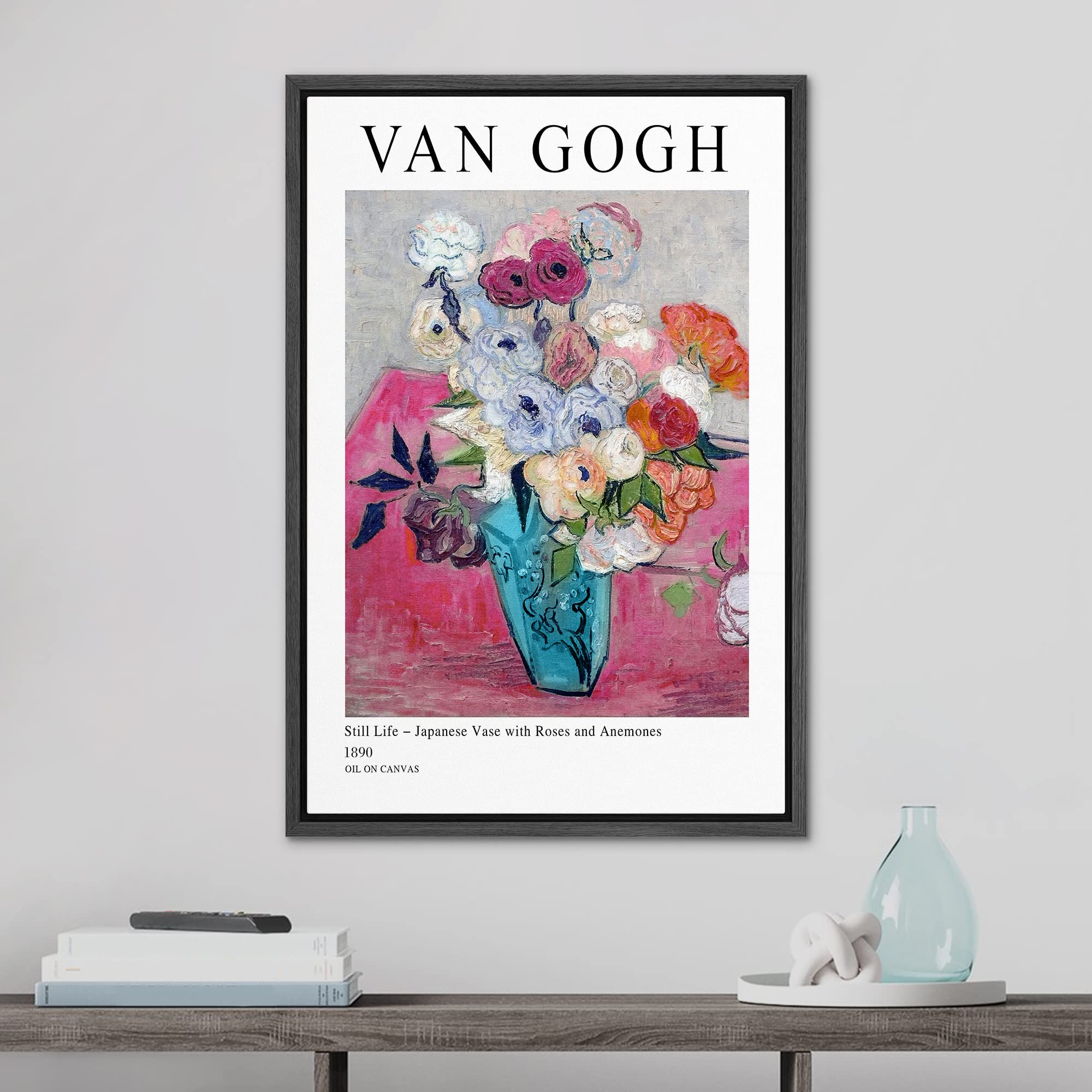 Signleader Framed Canvas Print Wall Art Still Life Japanese Roses Van Gogh Botanical Brushstroke Illustrations Fine Art Traditio