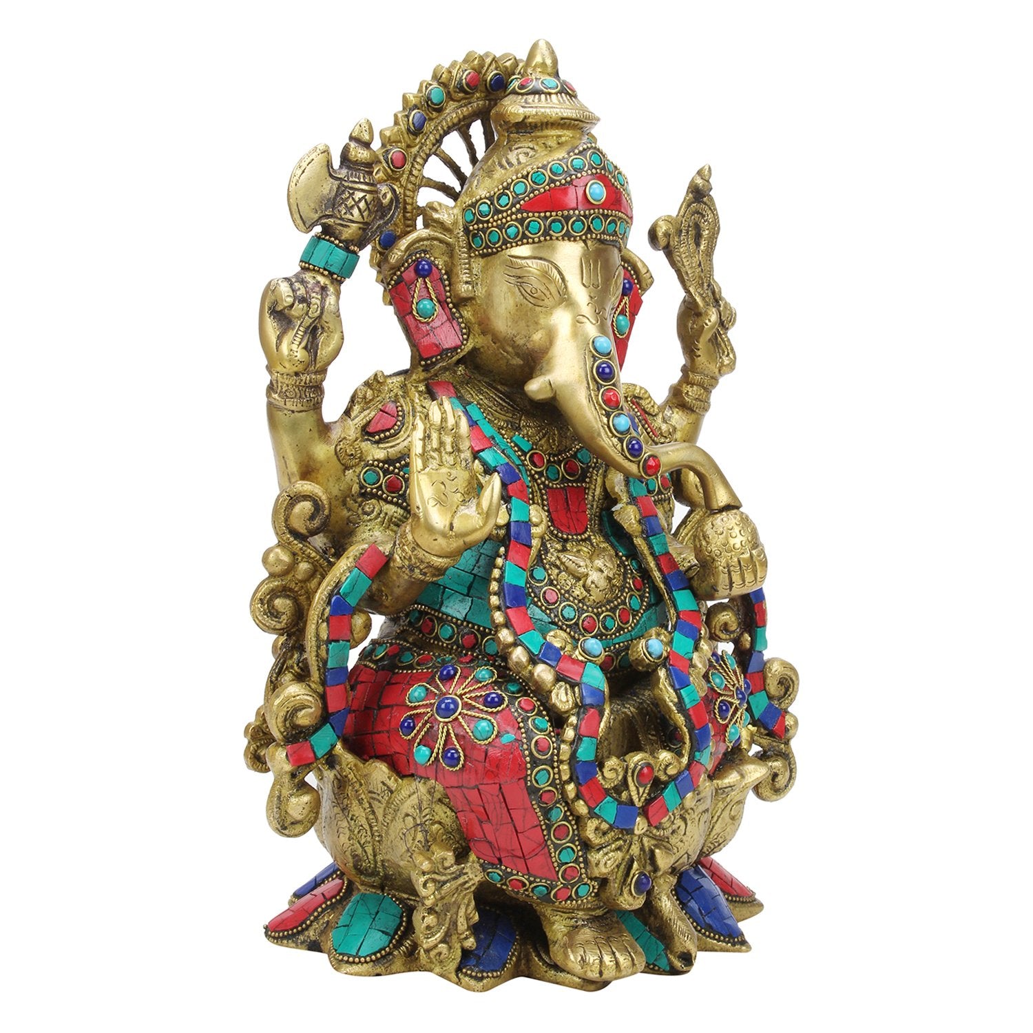 Artvarko Large Brass Ganesha Sitting On Lotus Flower Base Statue Ganesh Murti For Home Dcor Office Ganpati Idol 12 Inches