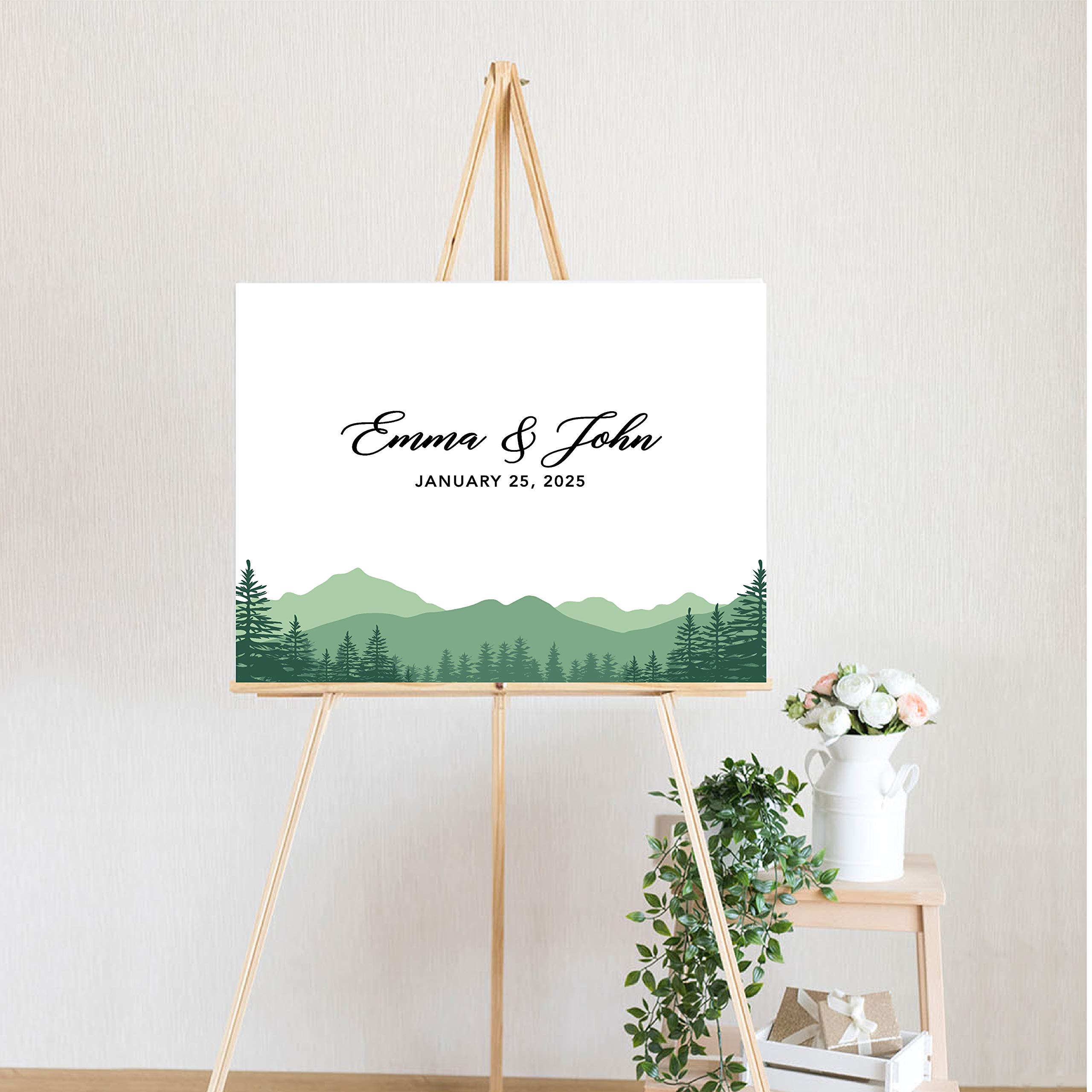 Andaz Press Custom Large Wedding Canvas Guestbook Alternative, 16 X 20 Inches, Mountain Forest Trees, Horizontal Woodland Weddin