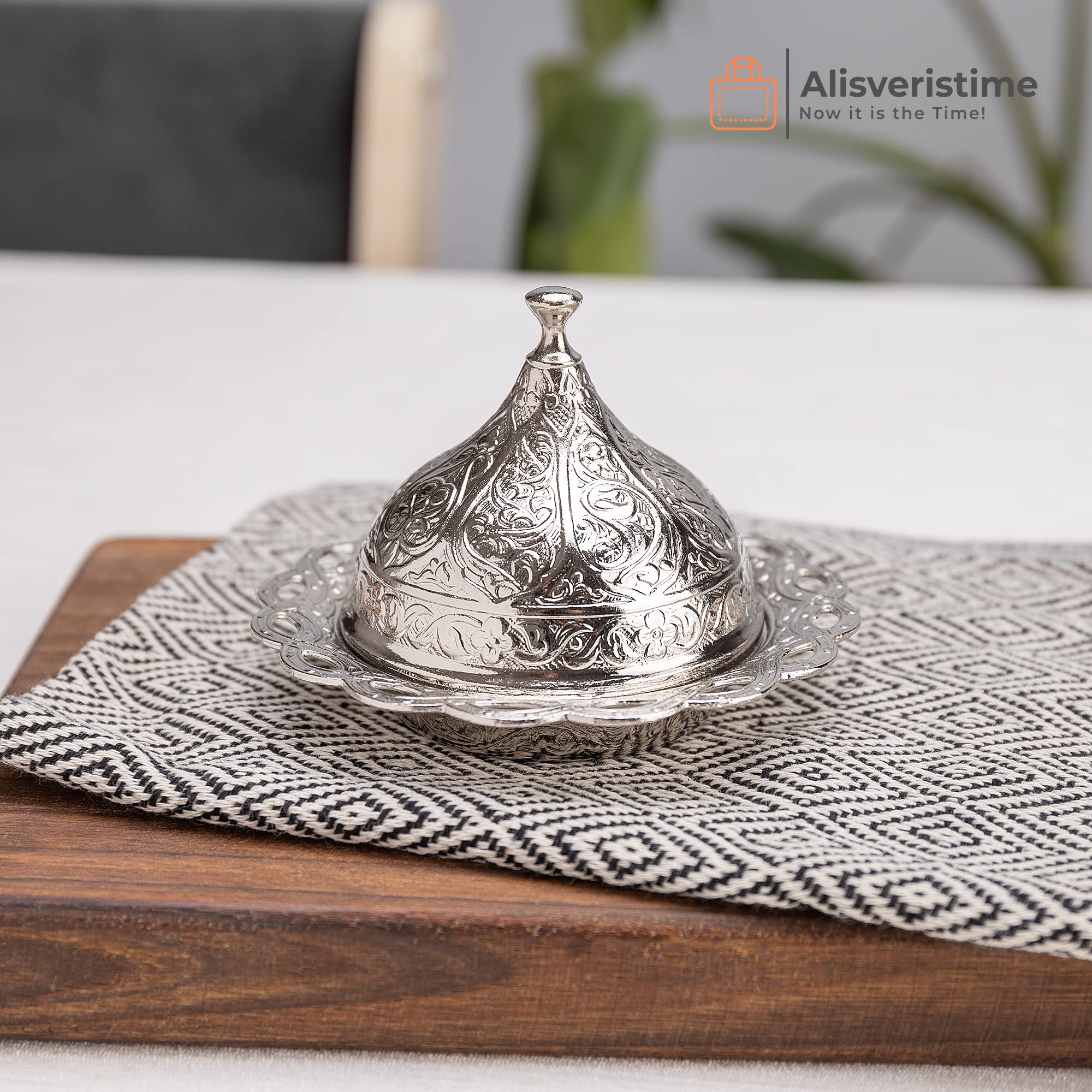 Alisveristime Turkish Coffee Set For Two - Authentic Ottoman Style Cups, Saucers, And Serving Tray With Lale Motifs (Acur) (Silv