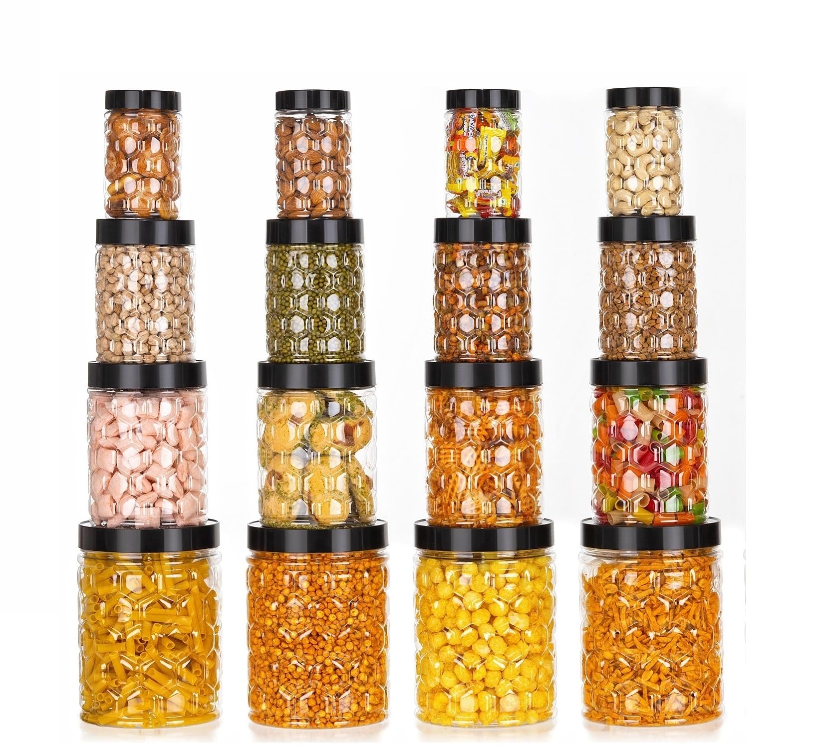 Nariya Plastic Pet Storage Jar And Container, Set Of 16 Bpa Free Food Grade Canisters Air Tight Jars For Kitchen | Plastic Groce