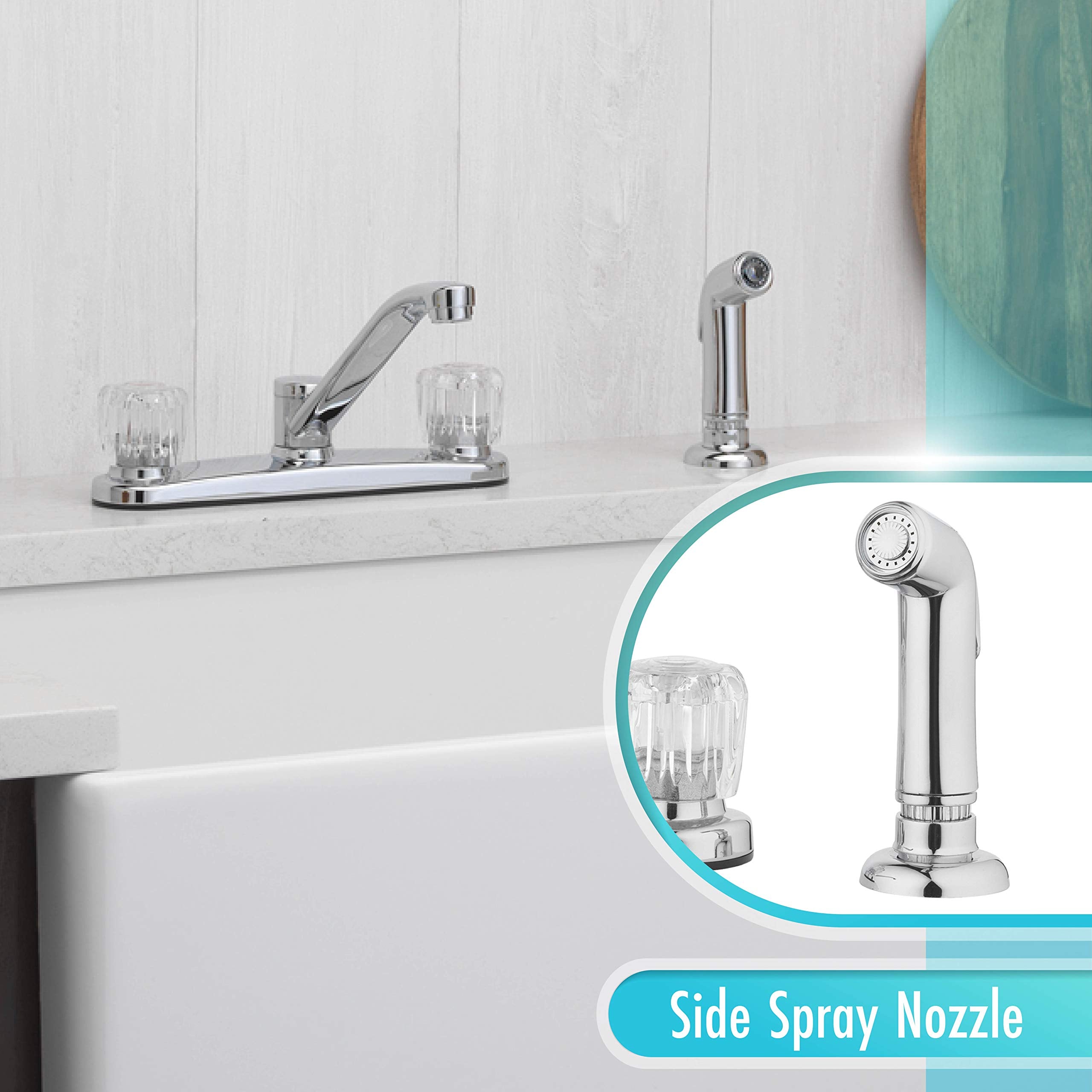 Aqua Vista 26-K82CS-CH-AV Two Handle Kitchen Sink Faucet with Side Spray  Polished Chrome Round Knobs