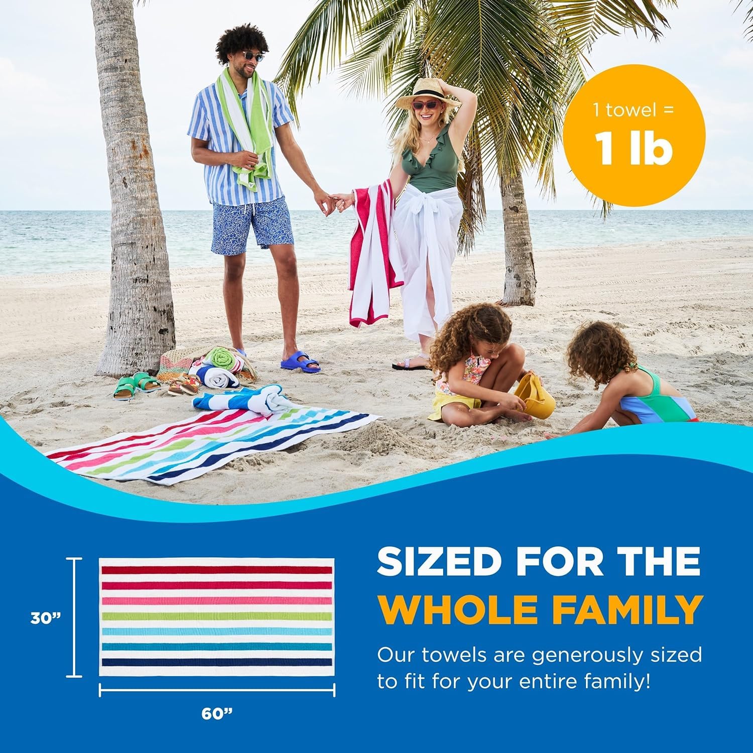 Kaufman- Soft Oversized Beach Towels In Bulk | 30'' X 60'' Cabana Striped Beach Towels | 100% Terry Cotton Thick Beach Towels (5