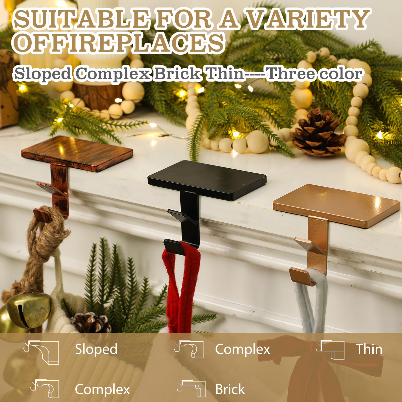 MorningRo 2 in 1 Fireplace Garland and Stocking Hangers for Mantel Heavy Duty Christmas Stocking Holders for Mantle Metal Garlan