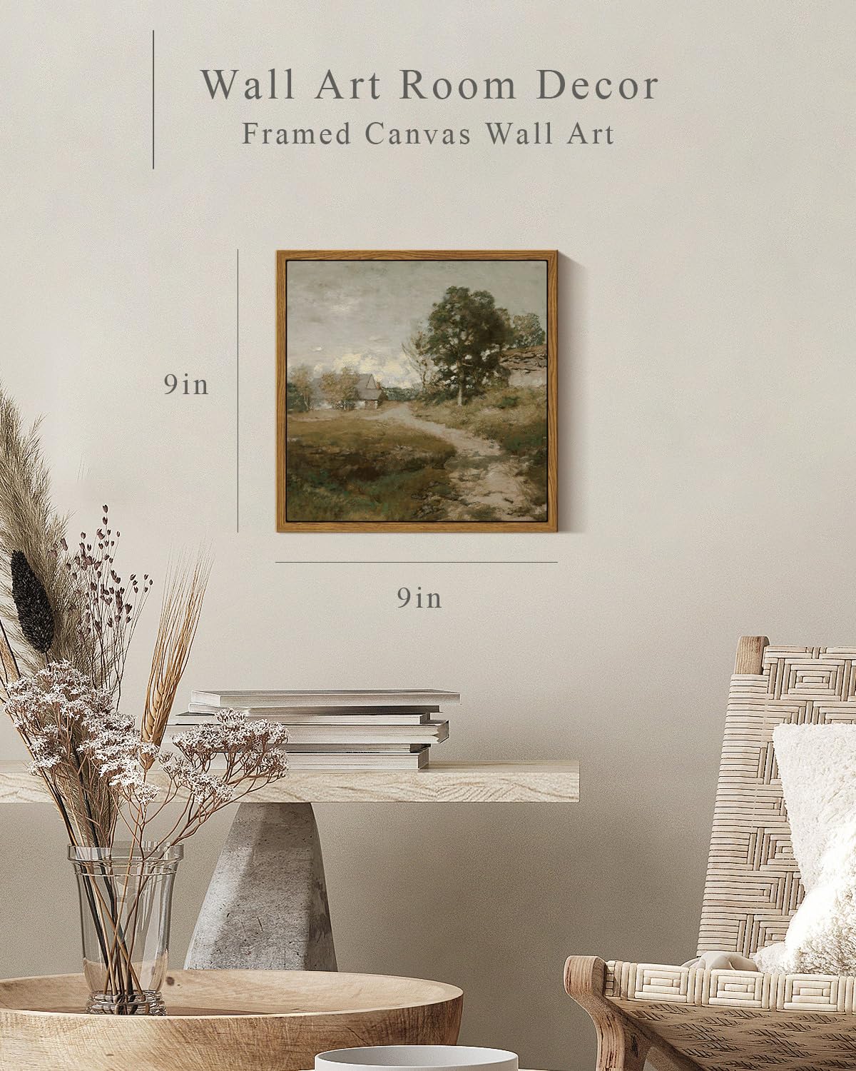 Insimsea Square Framed Canvas Wall Art, Vintage Countryside Landscape Paintings, French Country Wall Pictures For Bedroom Bathro