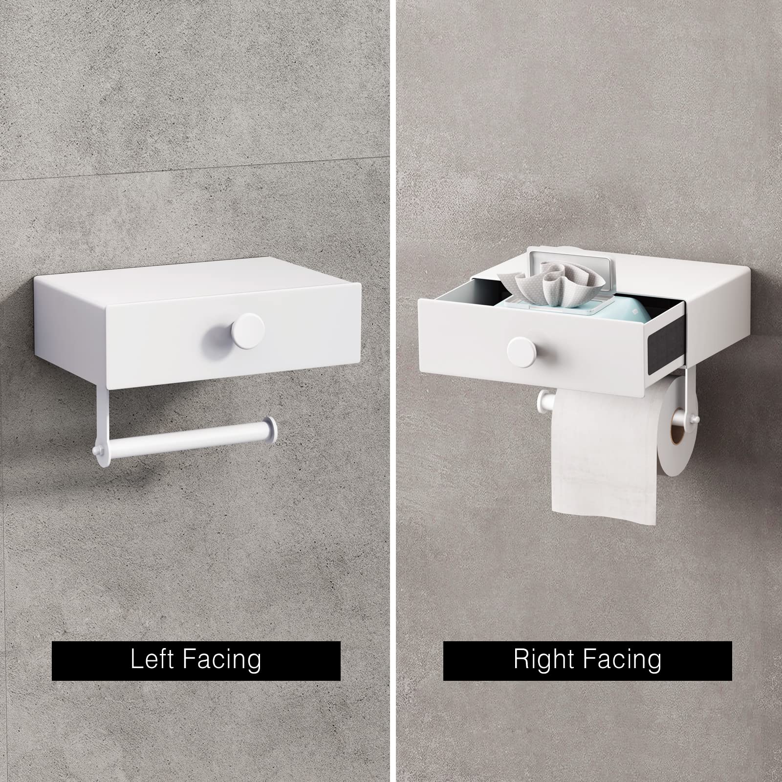 Toilet Paper Holder with Shelf VOLDRA Toilet Paper Holder with Storage Wipes Dispenser for Bathroom Toilet Tissue Holder-White