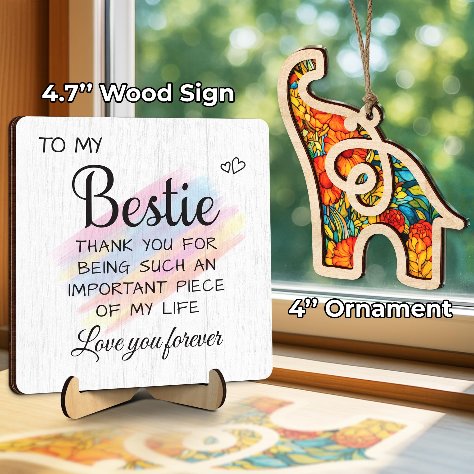 Friend Birthday Gift for Women, Bestie Appreciation Plaque, Friendship Elephant Suncatcher Ornament, Sisterhood Engraved Keychai