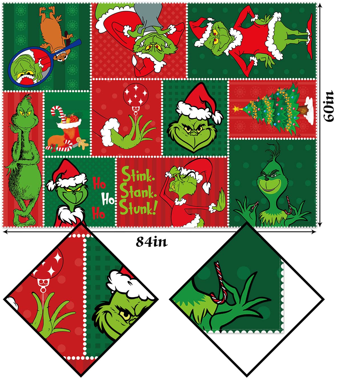 Hafangry Merry Grinchmas Tablecloth Green Home Decoration Xmas Winter Holiday Party Kitchen Dining Room Decor (60'' X 84'')