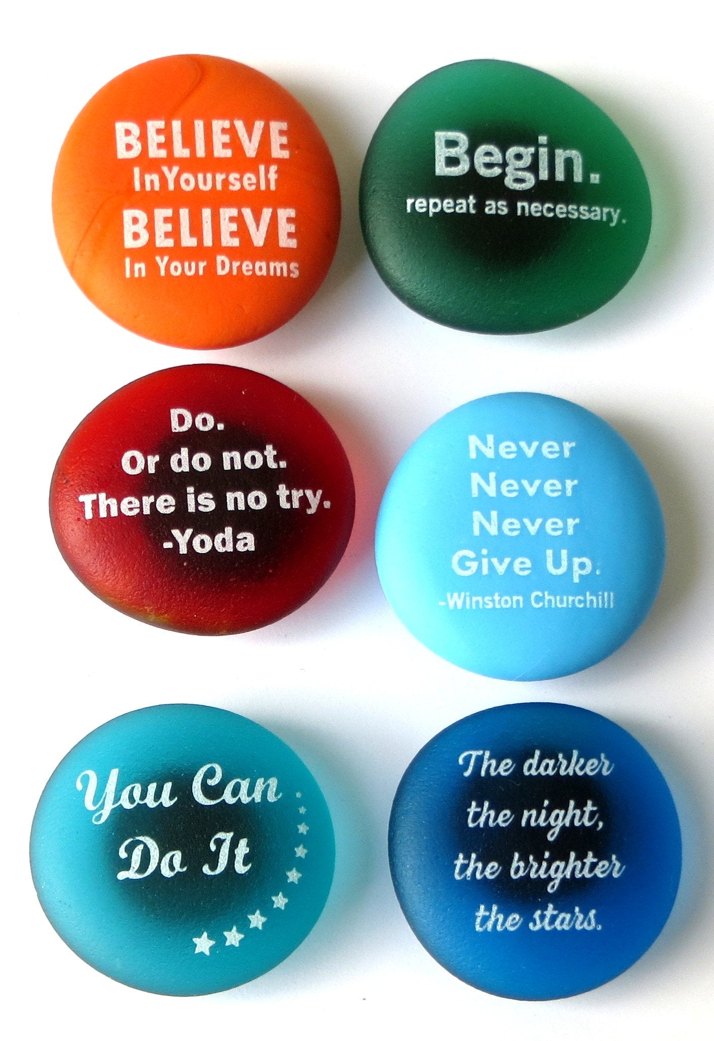 Inspiration Magnets: Encouragement And Motivation On Frosted Sea Glass Stones, Attached To Super-Strong Magnets. By Lifeforce Gl