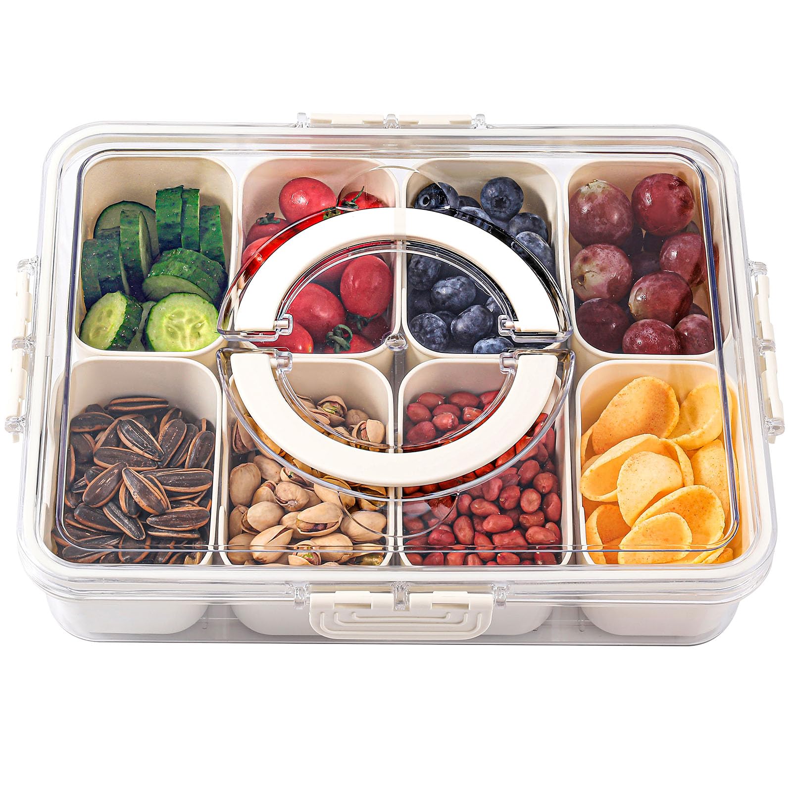 shopwithgreen Divided Serving Tray with Lid and Handle, Portable Snackle Box Charcuterie Container for Party, Veggies, Snack, Fr